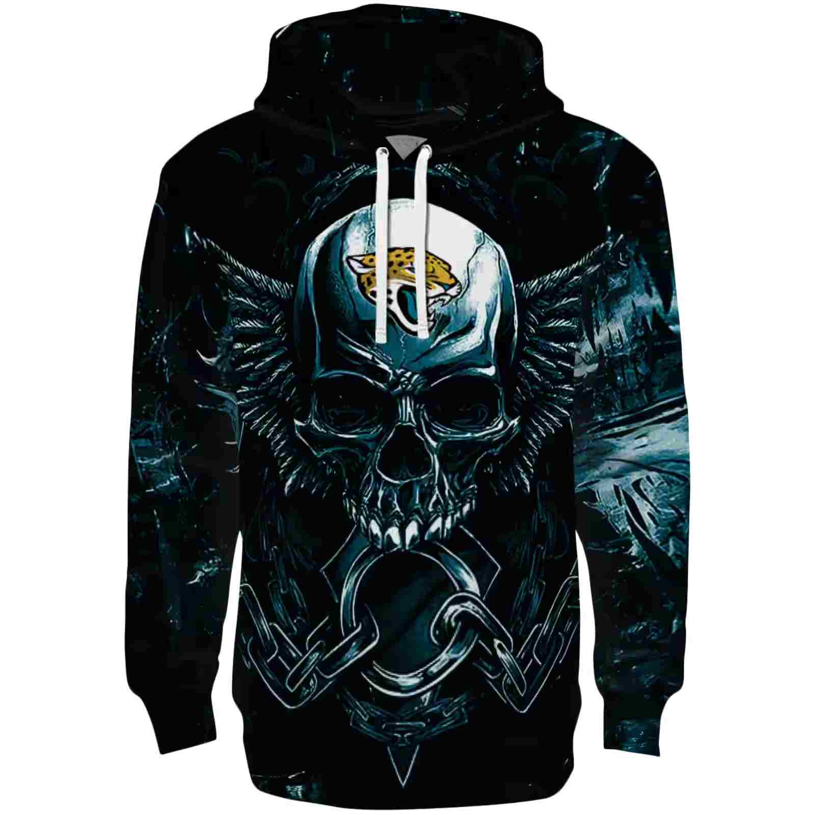 Jacksonville Jaguars Skull Artwork Teal Black Hoodie