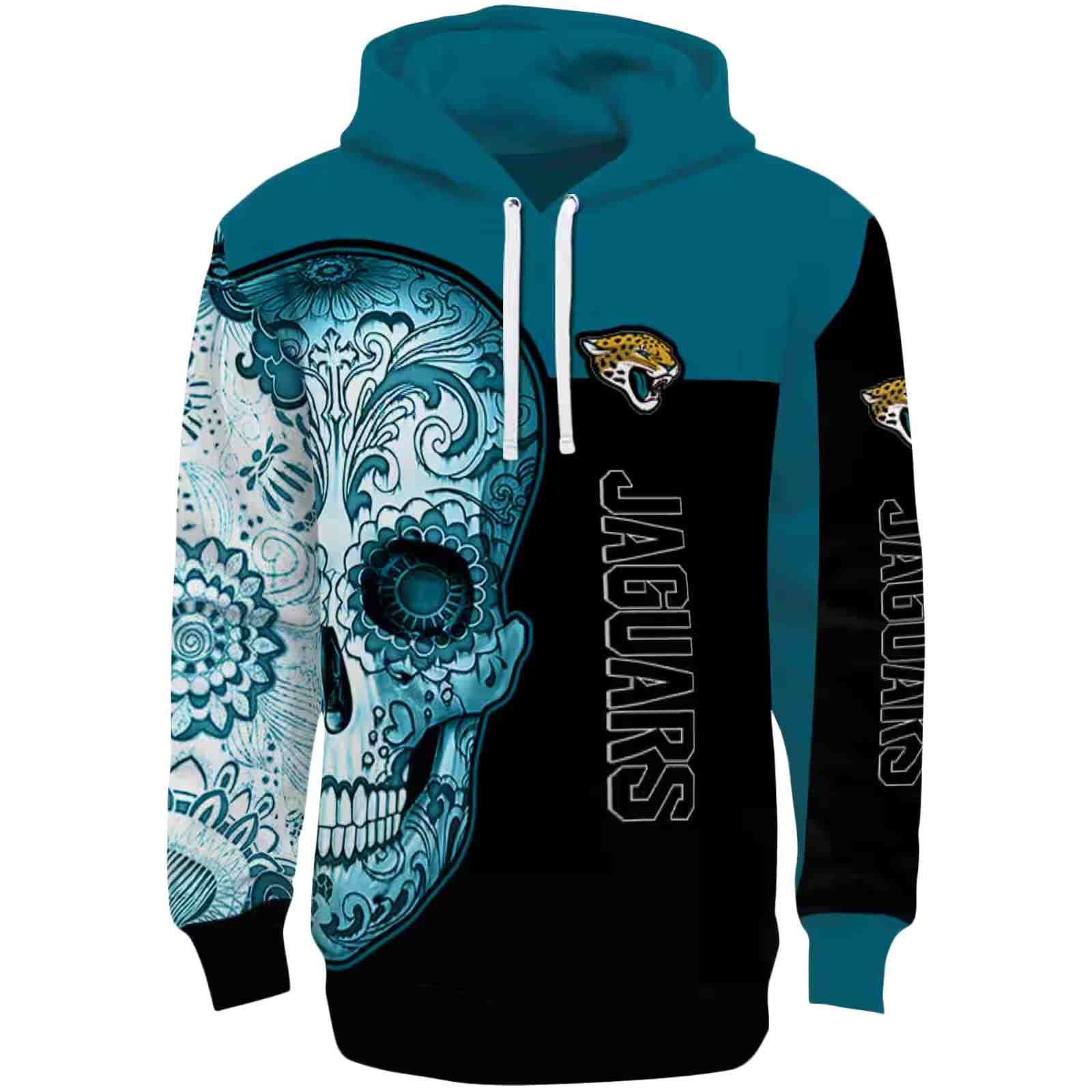 Jacksonville Jaguars Sugar Skull Teal Black Hoodie