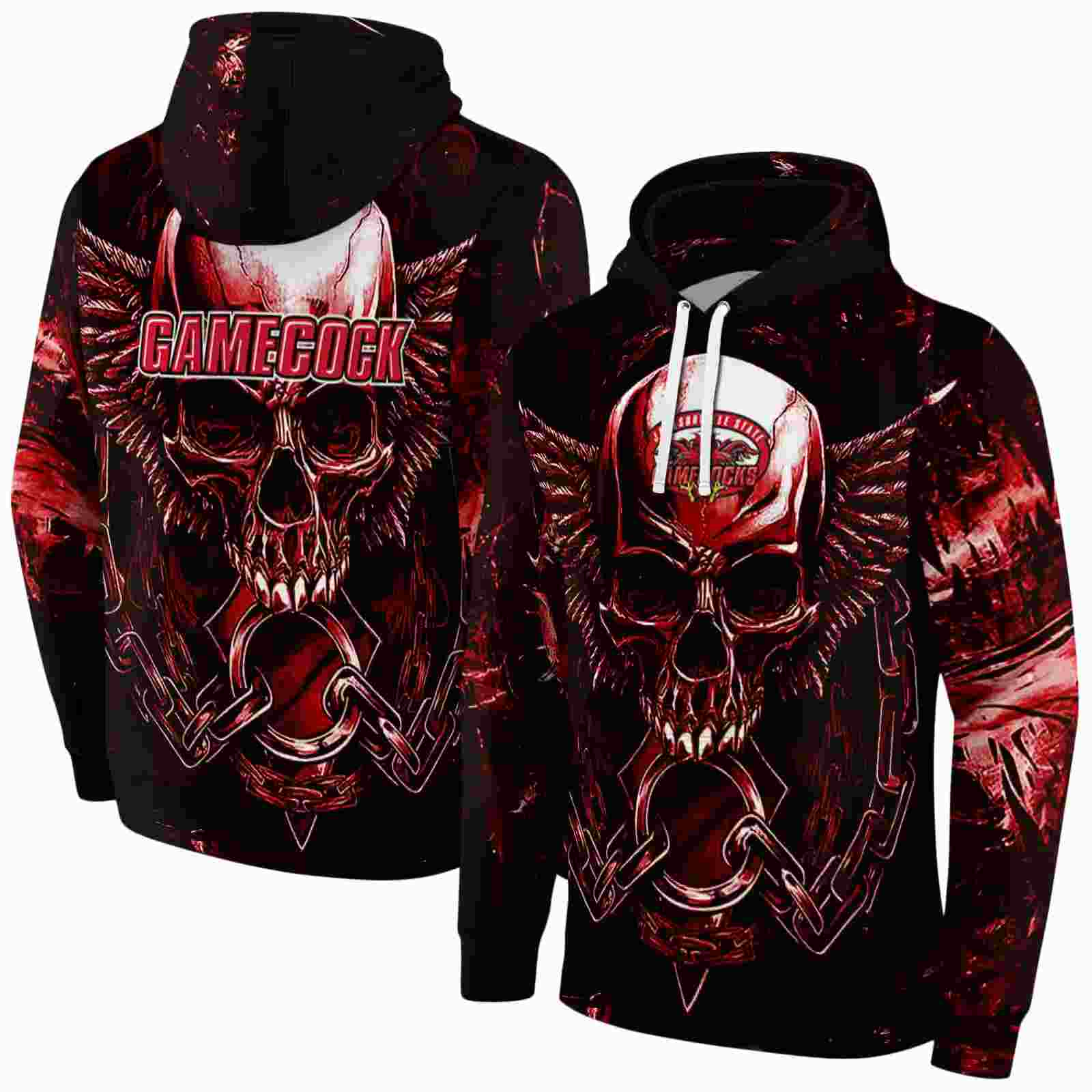 jacksonville state gamecocks skull artwork red black hoodie fashion forward
