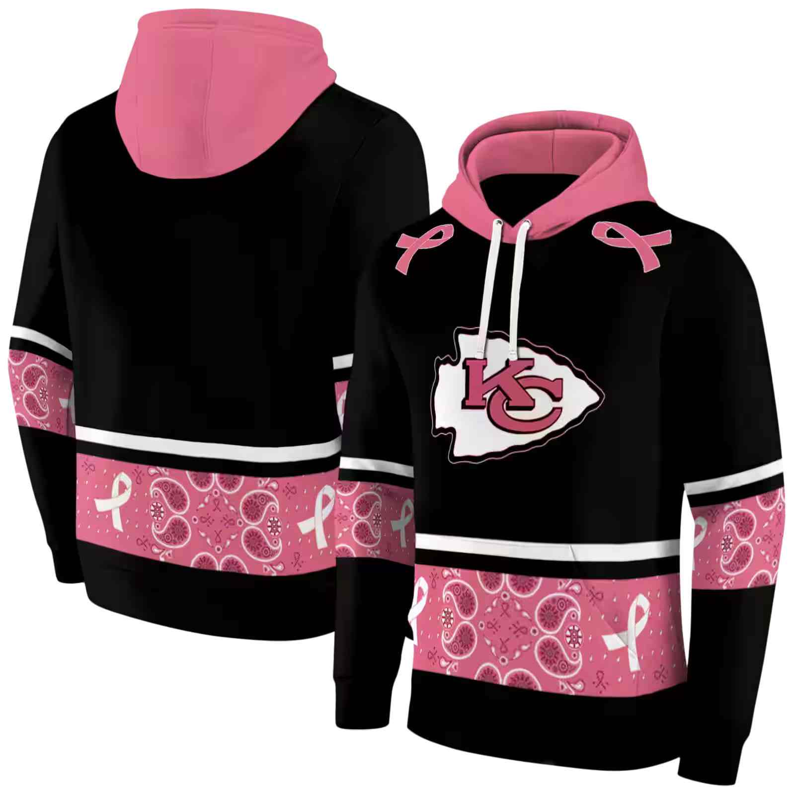 kansas city chiefs awareness ribbon black pink hoodie fashion forward