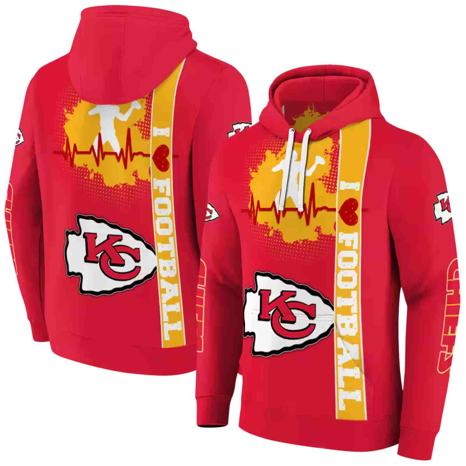 kansas city chiefs football heartbeat red hoodie fashion forward