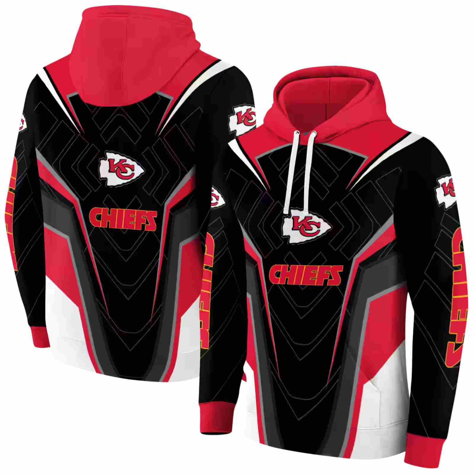 kansas city chiefs futuristic pattern red black hoodie fashion forward