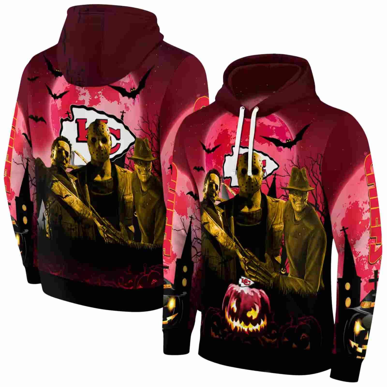 kansas city chiefs halloween vibes red black hoodie fashion forward