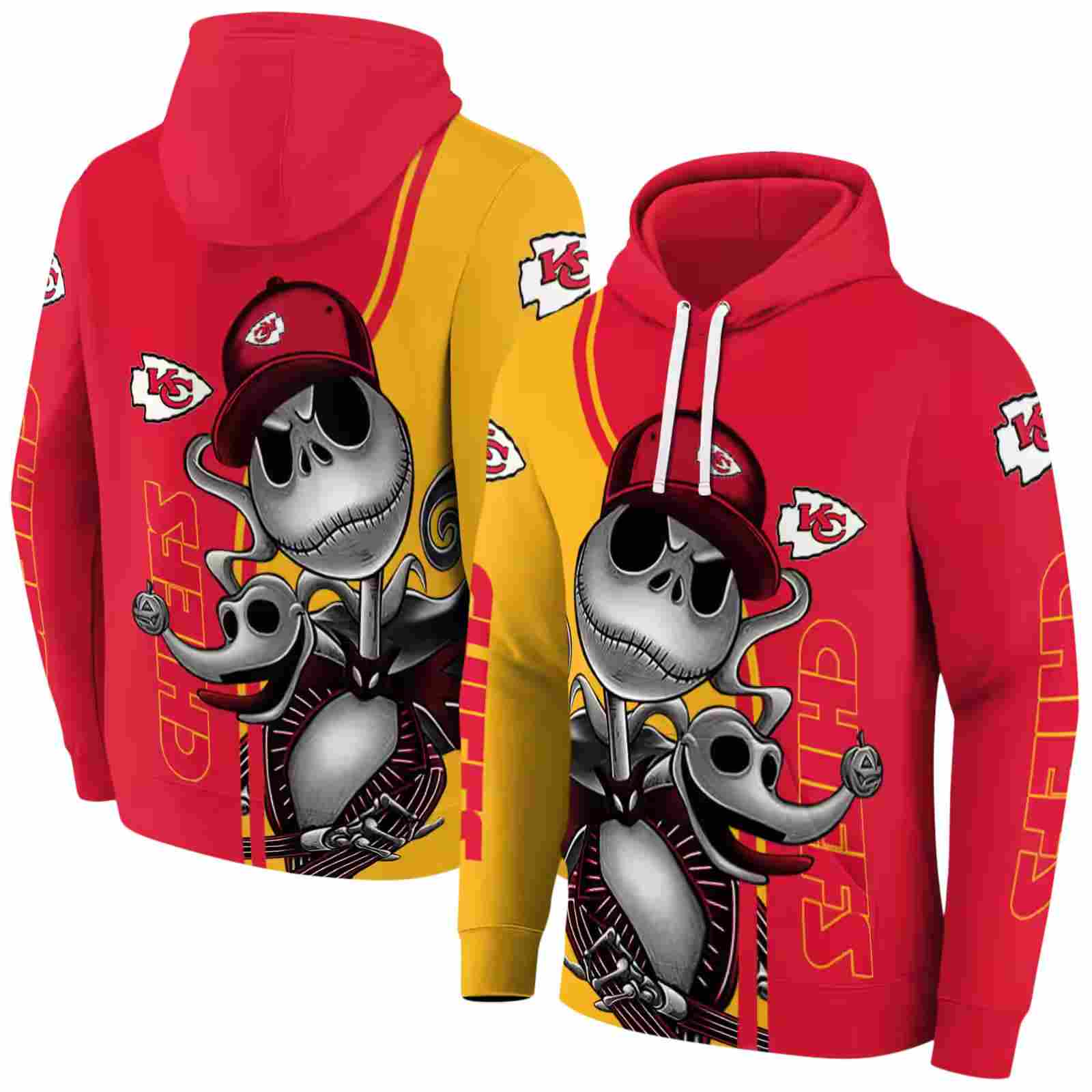 kansas city chiefs jack skellington red hoodie fashion forward