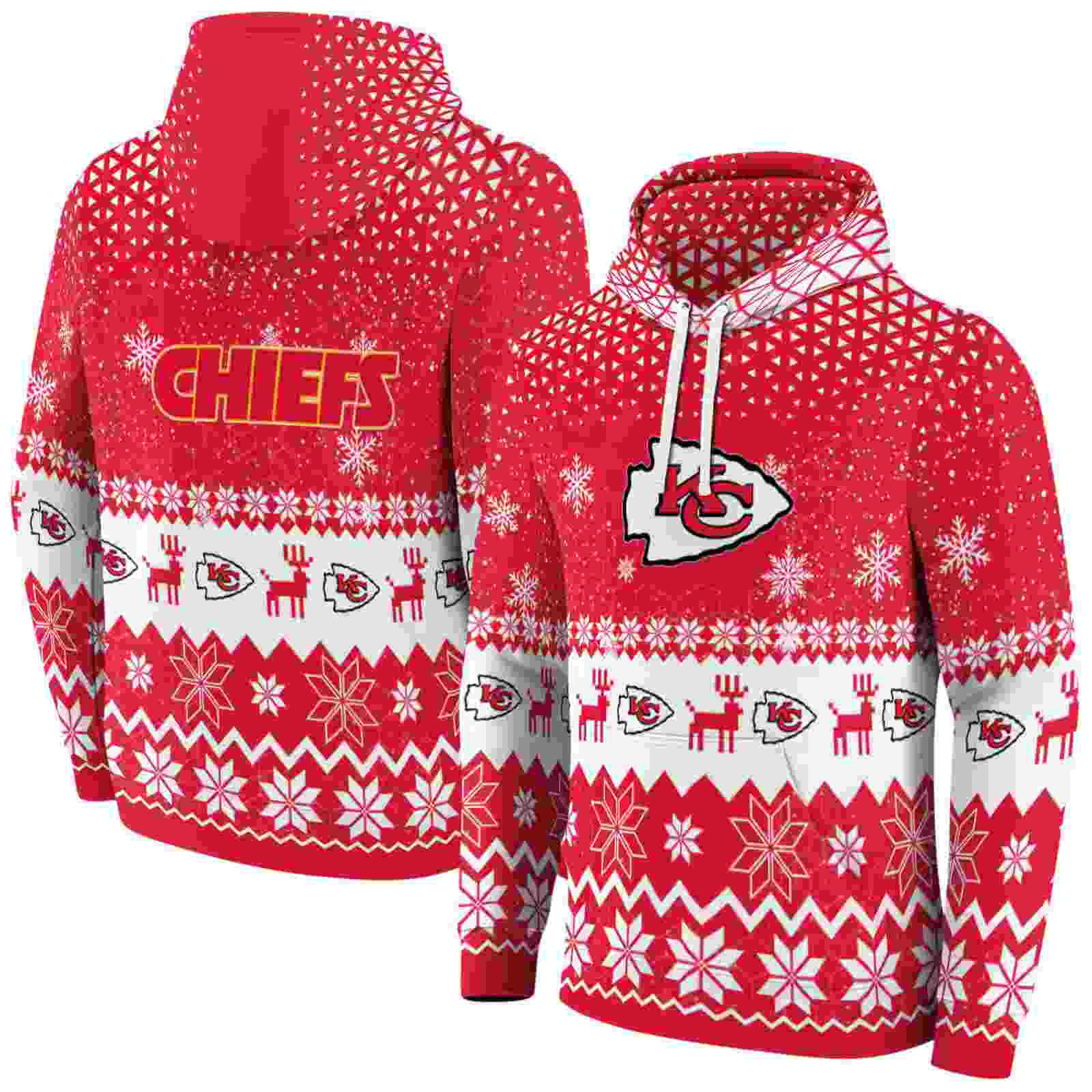 kansas city chiefs reindeer motif red hoodie fashion forward