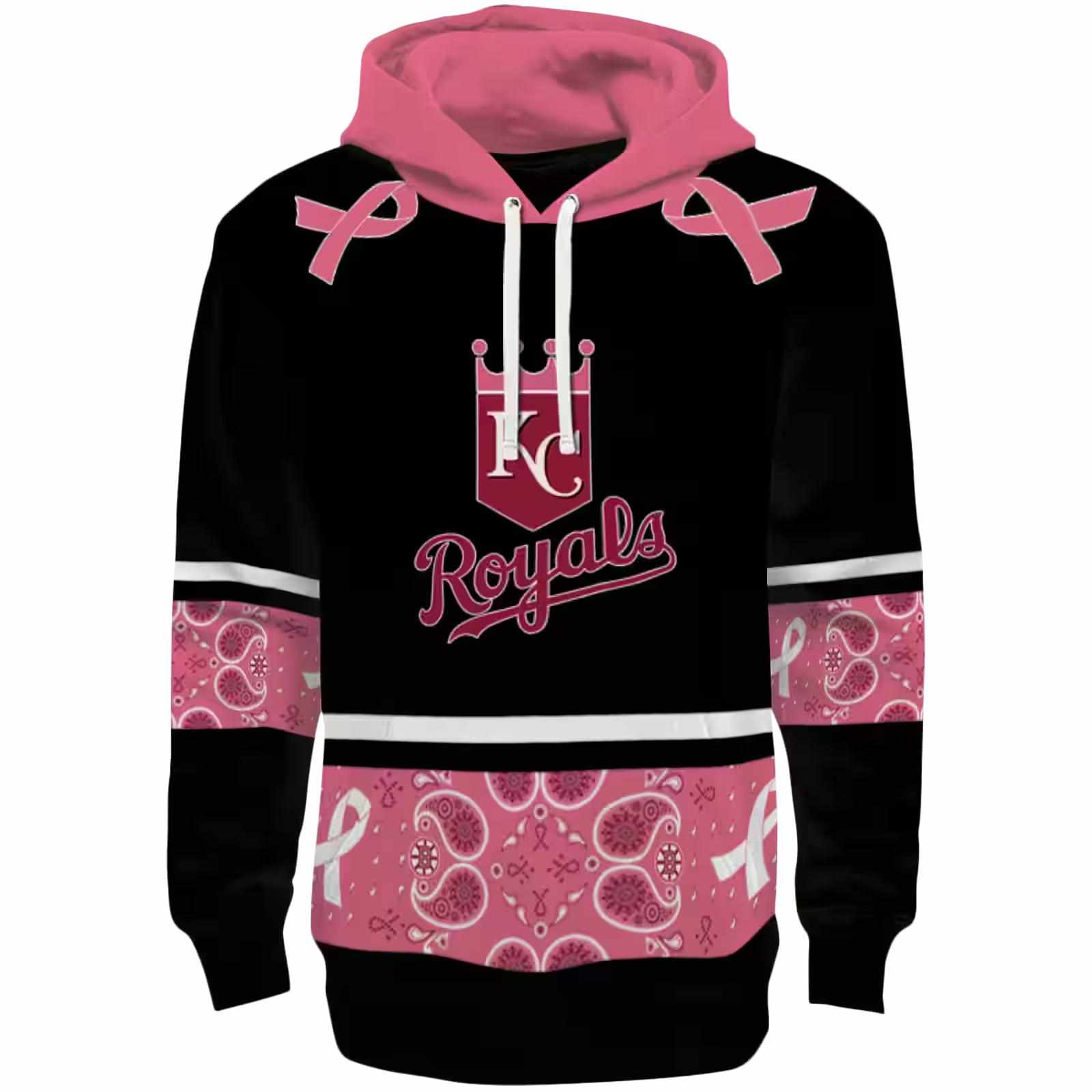 Kansas City Royals Awareness Ribbon Black Pink Hoodie