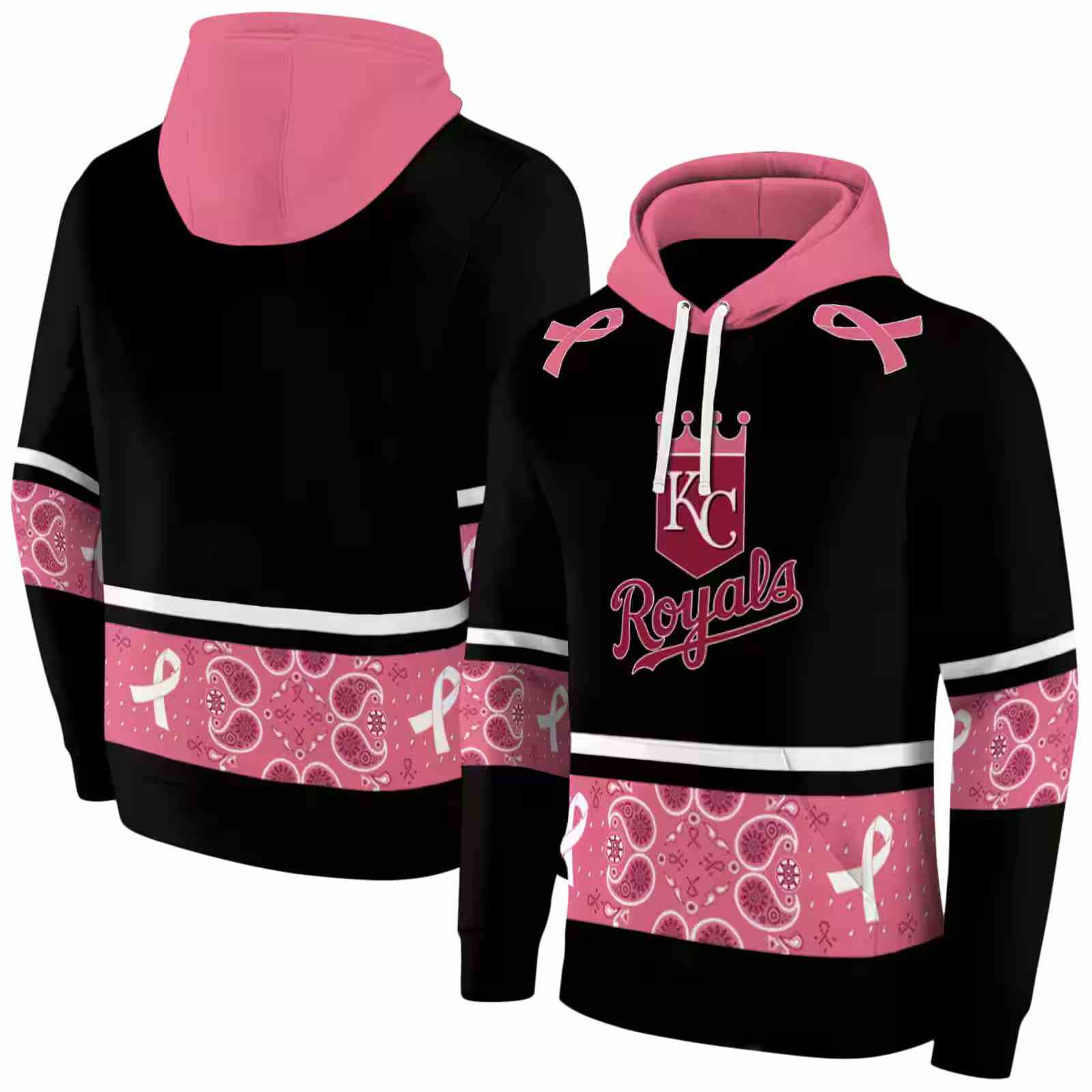 kansas city royals awareness ribbon black pink hoodie fashion forward