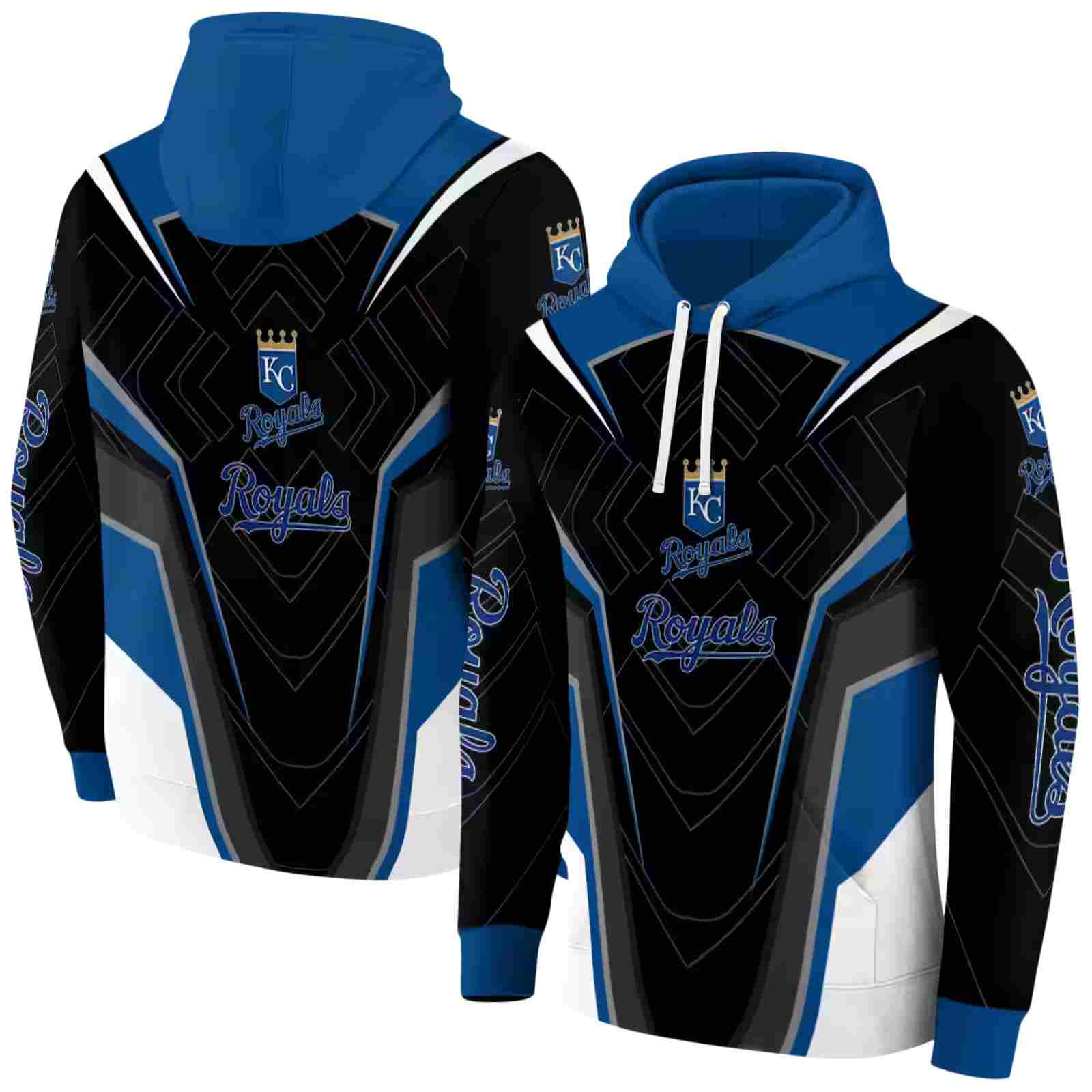 kansas city royals futuristic pattern royal blue black hoodie fashion forward