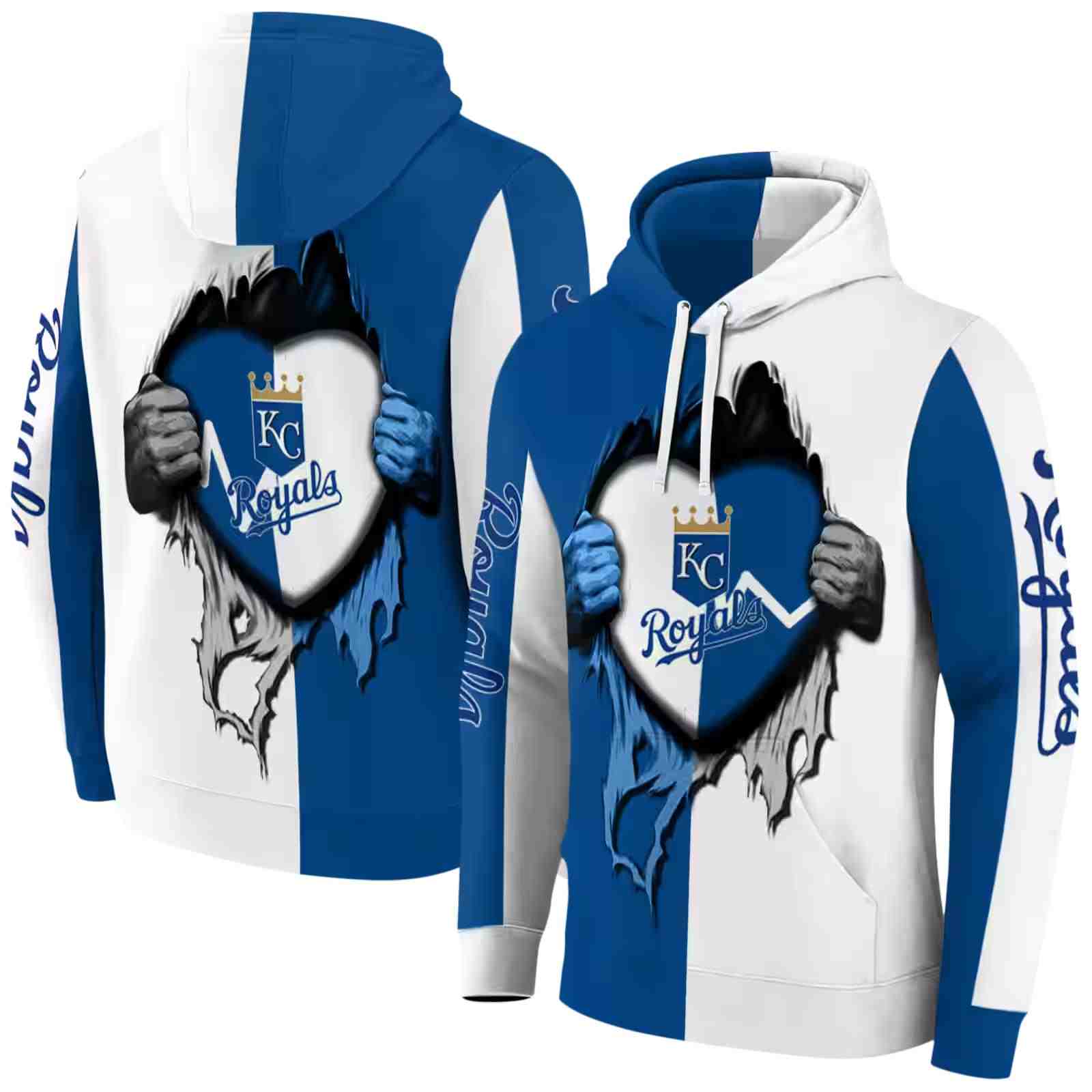 kansas city royals heartbeat graphic royal blue hoodie fashion forward