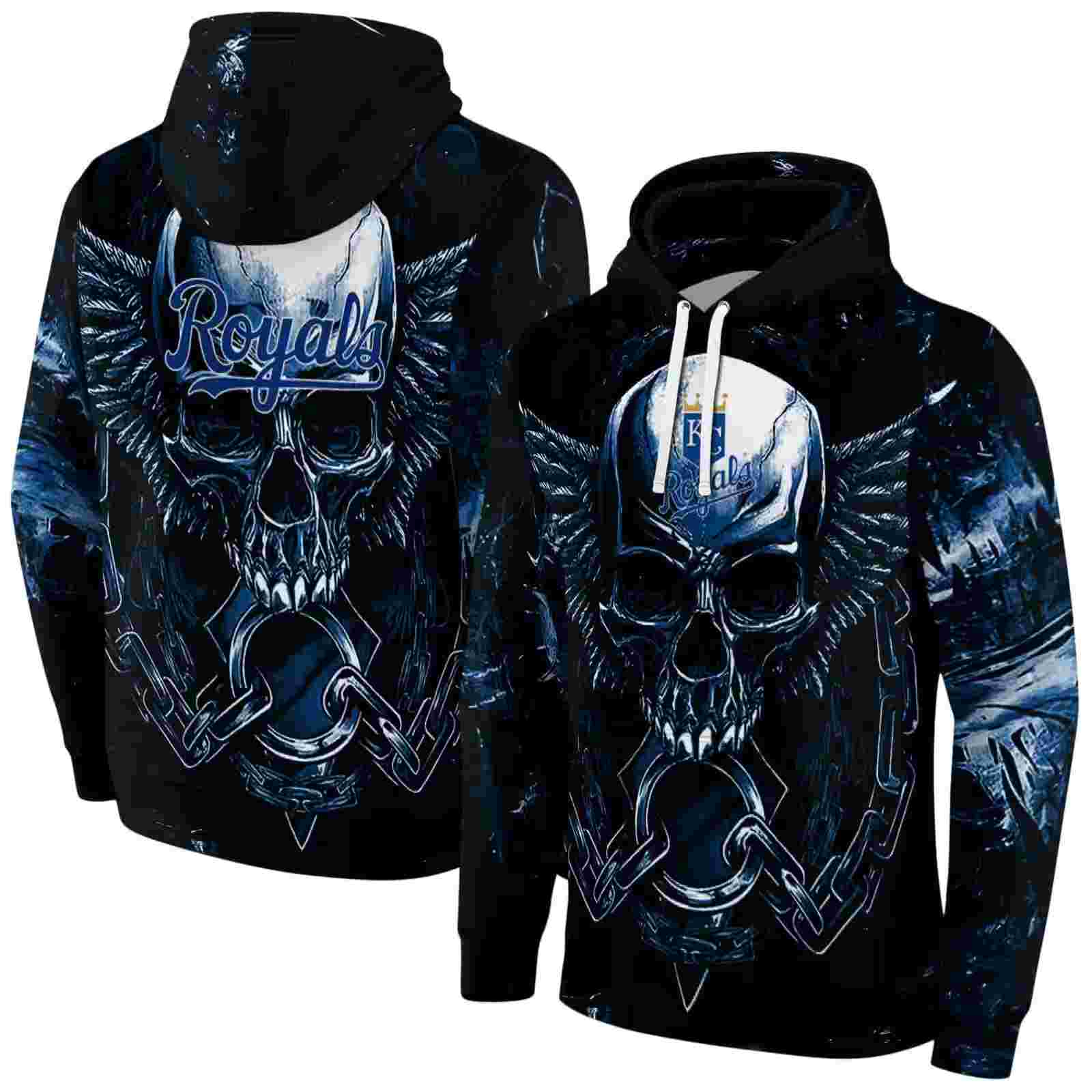 kansas city royals skull artwork royal blue black hoodie fashion forward