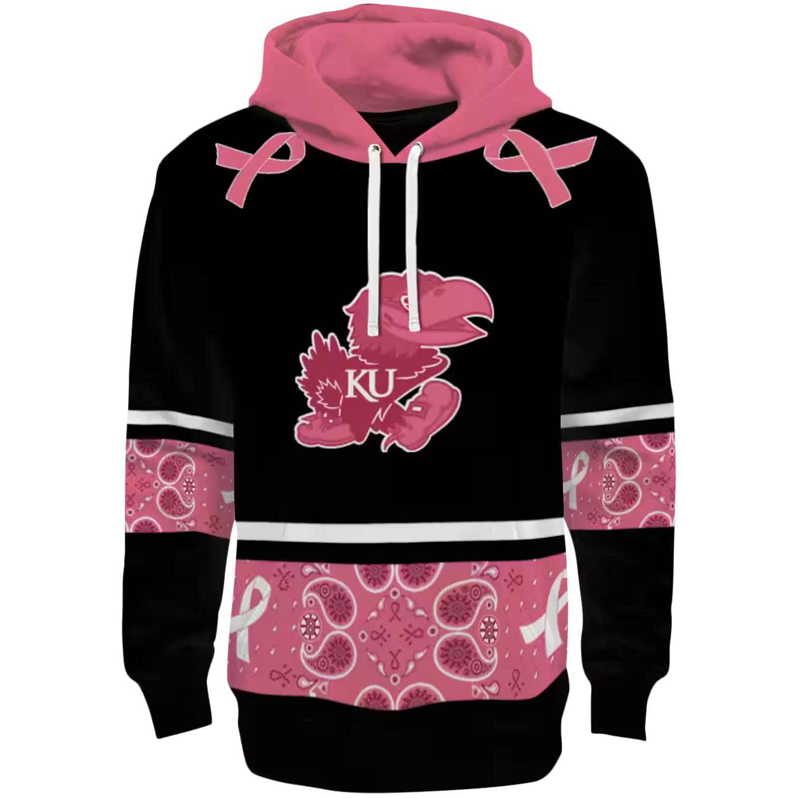 Kansas Jayhawks Awareness Ribbon Black Pink Hoodie