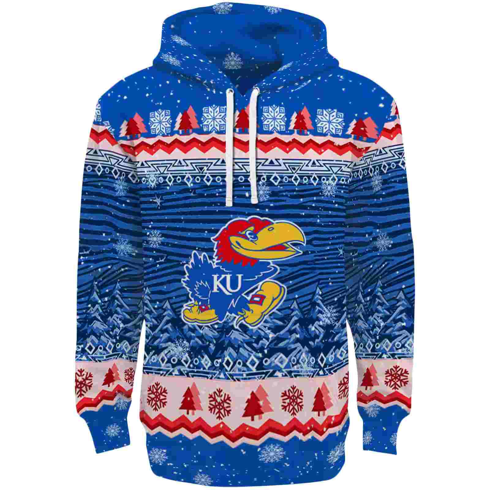 Kansas Jayhawks Christmas Trees Blue Hoodie