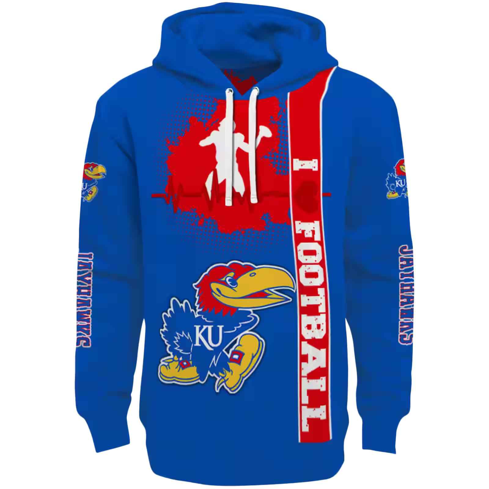 Kansas Jayhawks Football Heartbeat Blue Hoodie