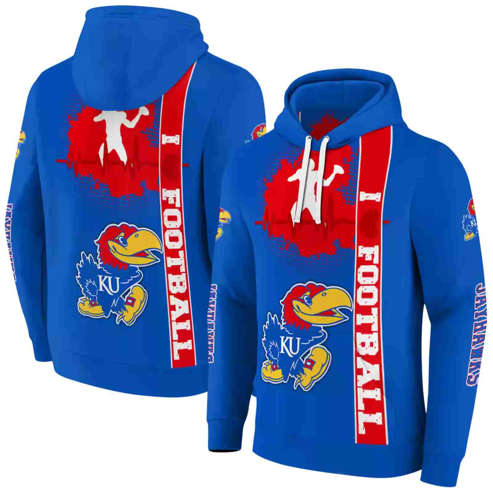 kansas jayhawks football heartbeat blue hoodie fashion forward