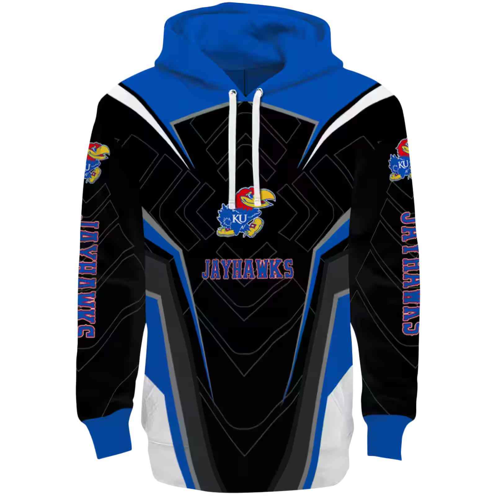 Kansas Jayhawks Futuristic Pattern Blue Black Hoodie