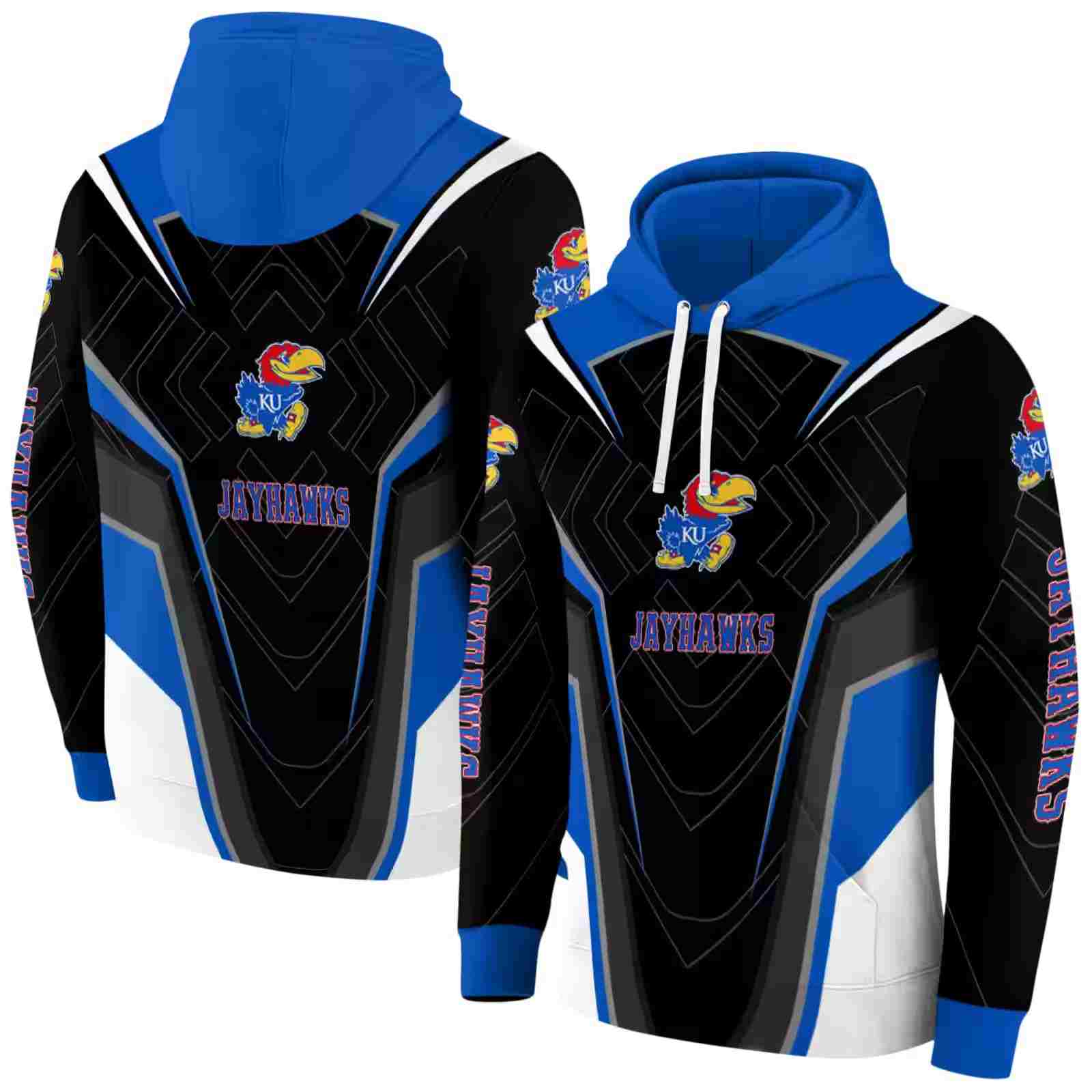 kansas jayhawks futuristic pattern blue black hoodie fashion forward