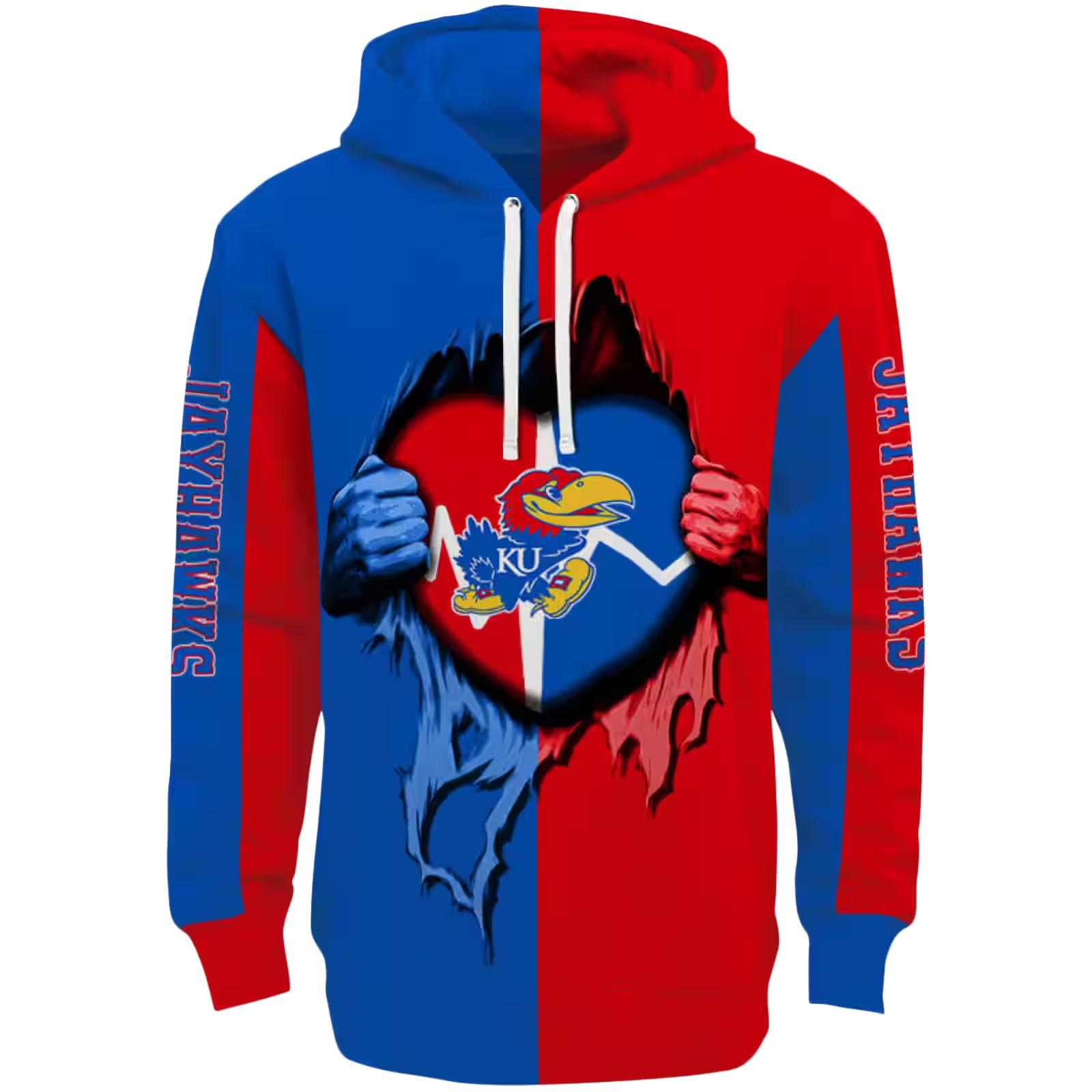 Kansas Jayhawks Heartbeat Graphic Blue Hoodie