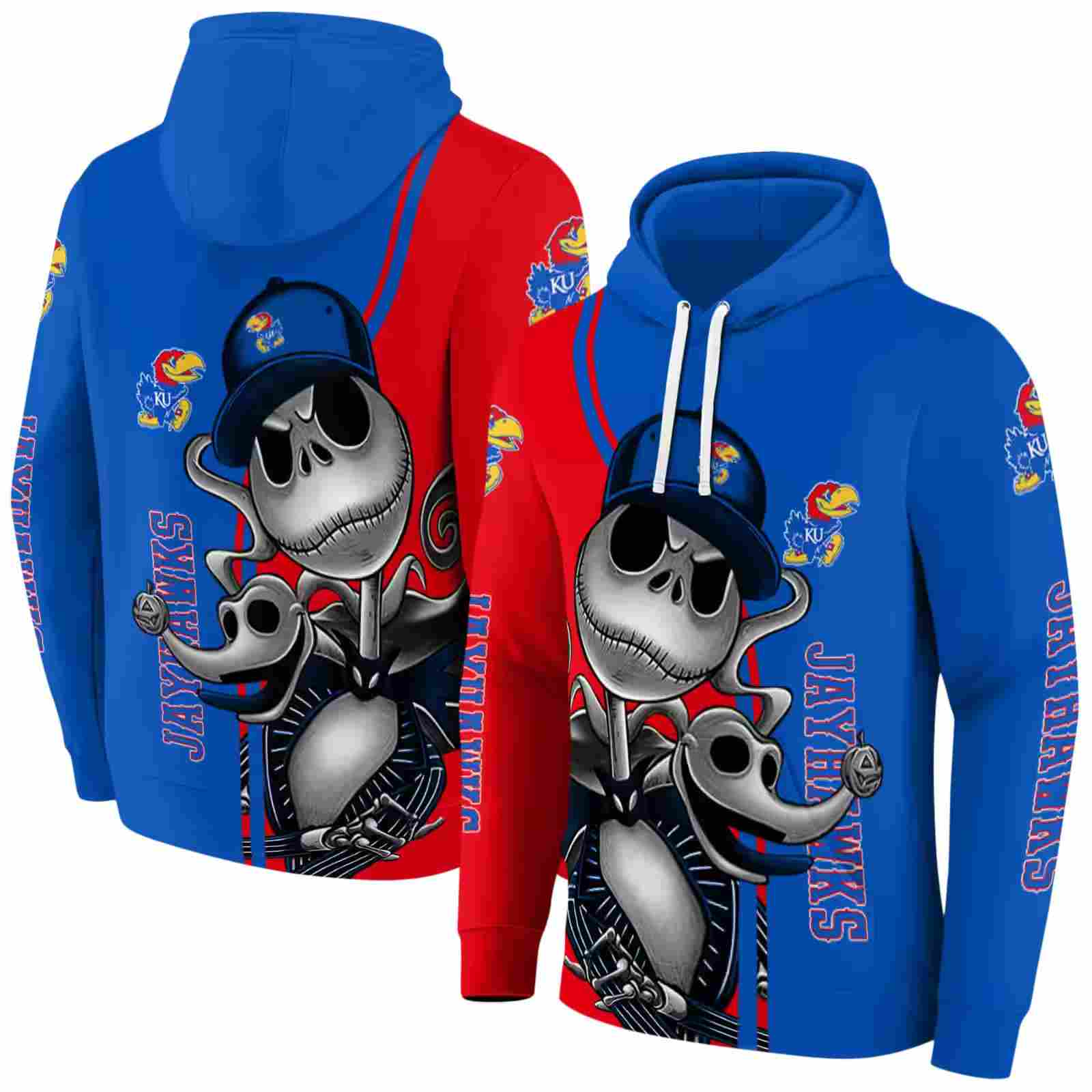 kansas jayhawks jack skellington blue hoodie fashion forward