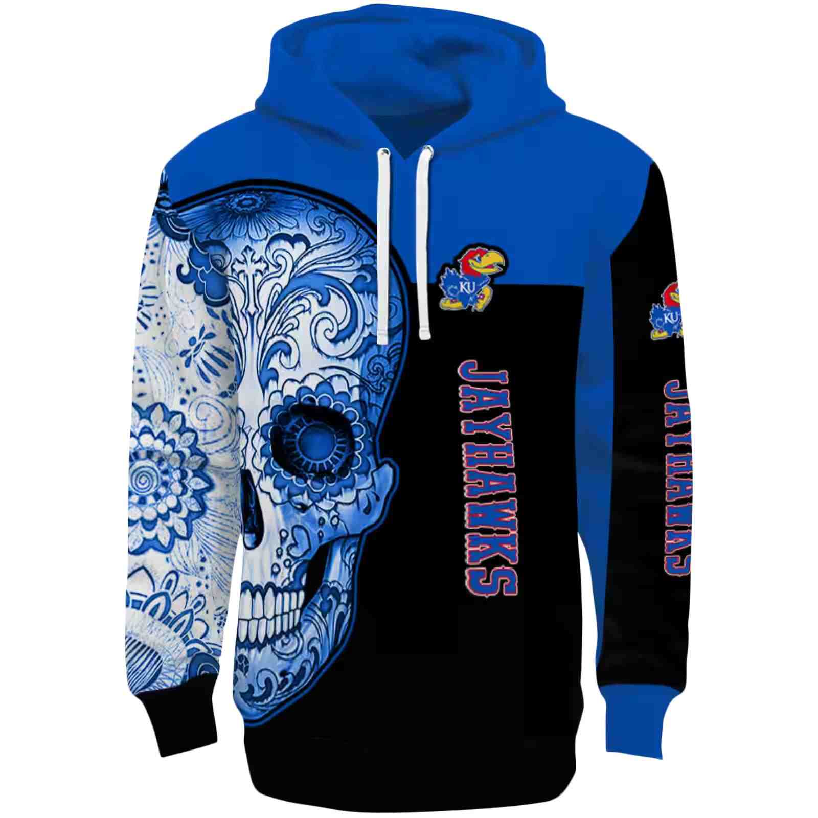Kansas Jayhawks Sugar Skull Blue Black Hoodie