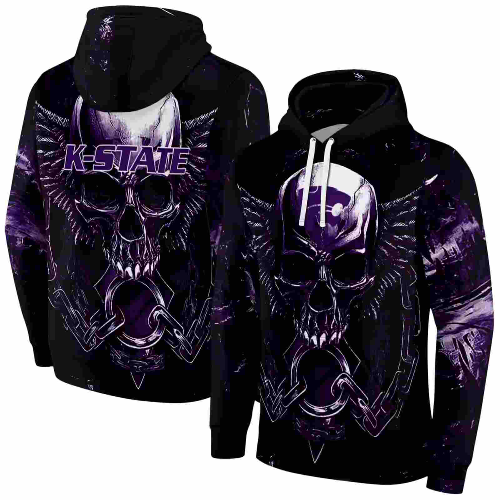 kansas state wildcats skull artwork purple black hoodie fashion forward