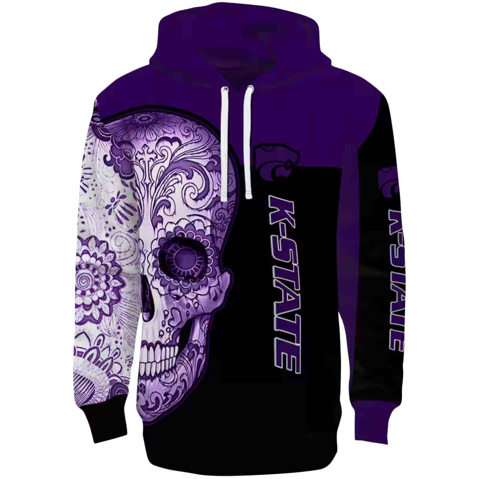 Kansas State Wildcats Sugar Skull Purple Black Hoodie