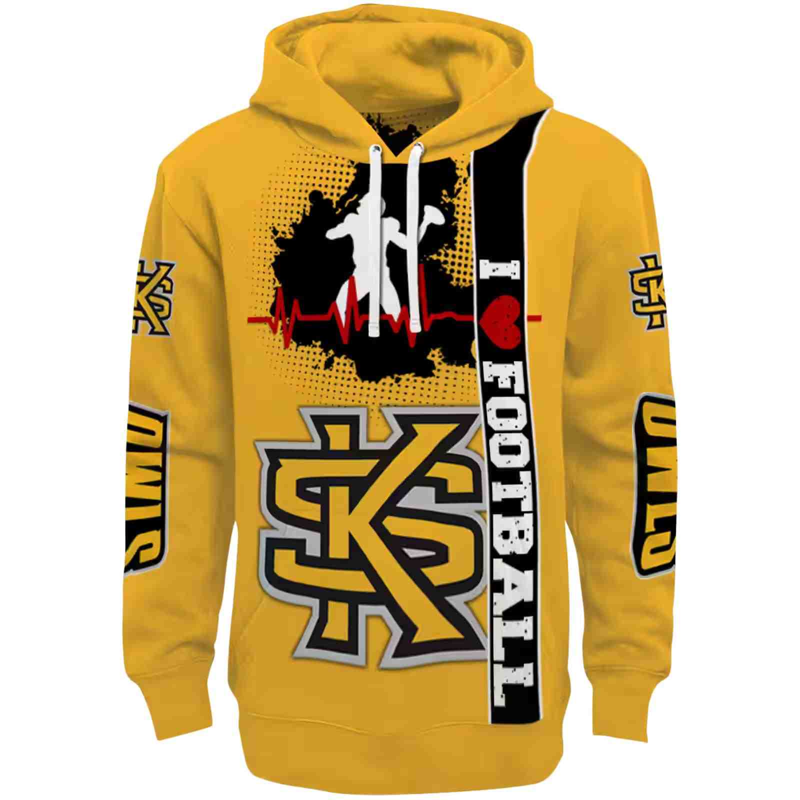 Kennesaw State Owls Football Heartbeat Gold Hoodie