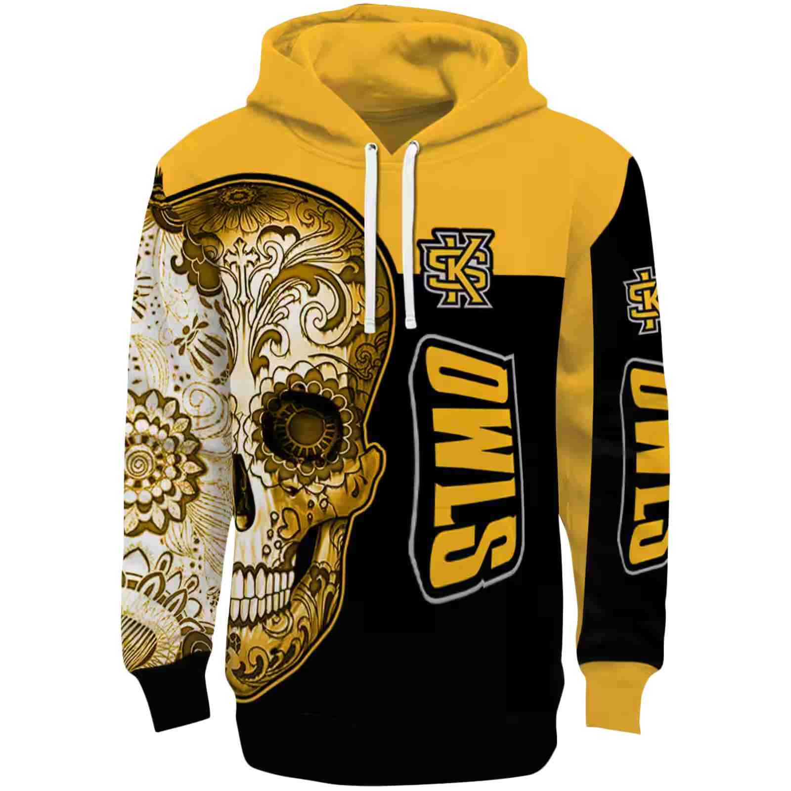 Kennesaw State Owls Sugar Skull Gold Black Hoodie