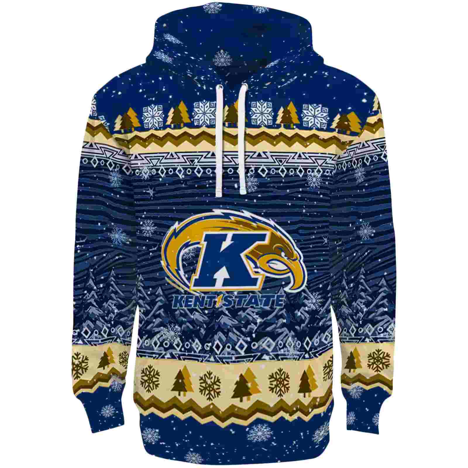 Kent State Golden Flashes Christmas Trees Navy Blue Hoodie