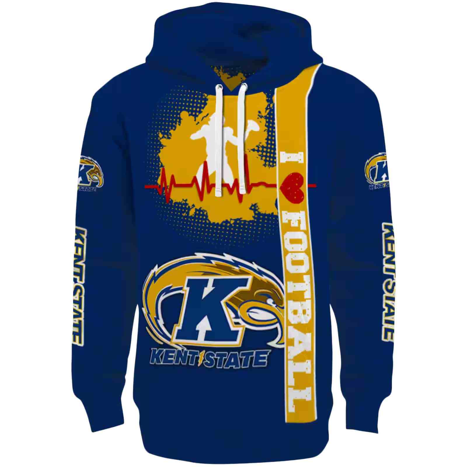 Kent State Golden Flashes Football Heartbeat Navy Blue Hoodie