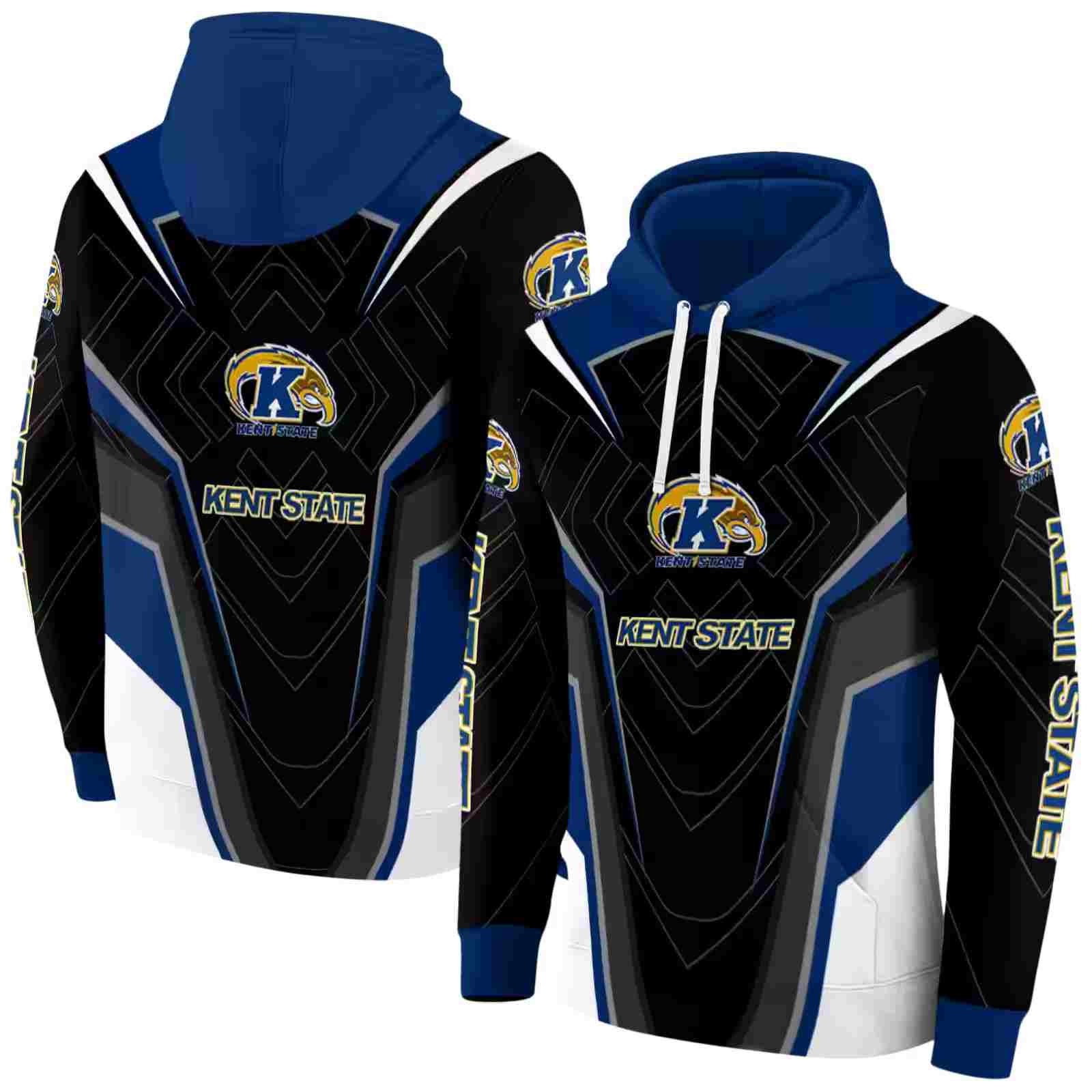 kent state golden flashes futuristic pattern navy blue black hoodie fashion forward