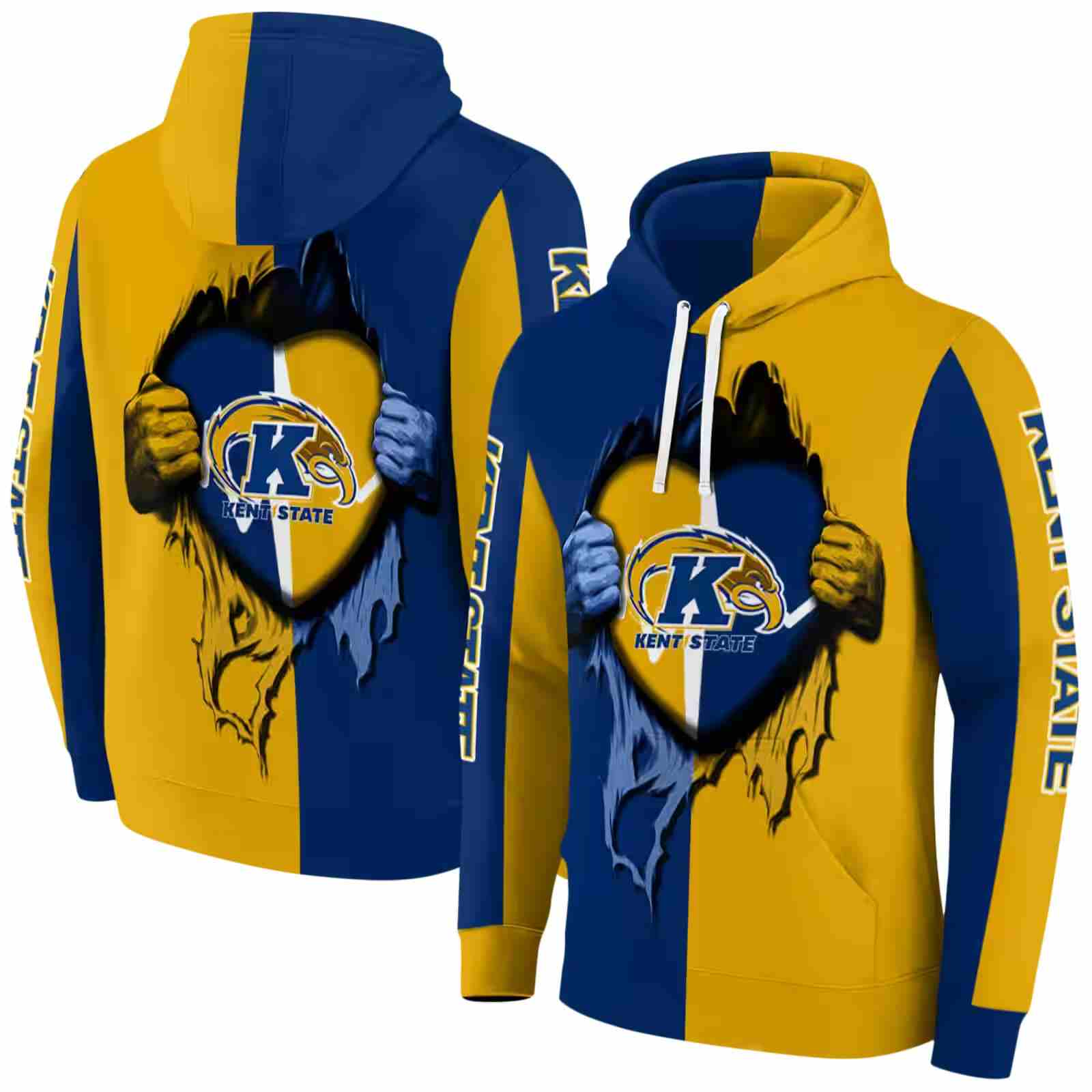 kent state golden flashes heartbeat graphic navy blue hoodie fashion forward