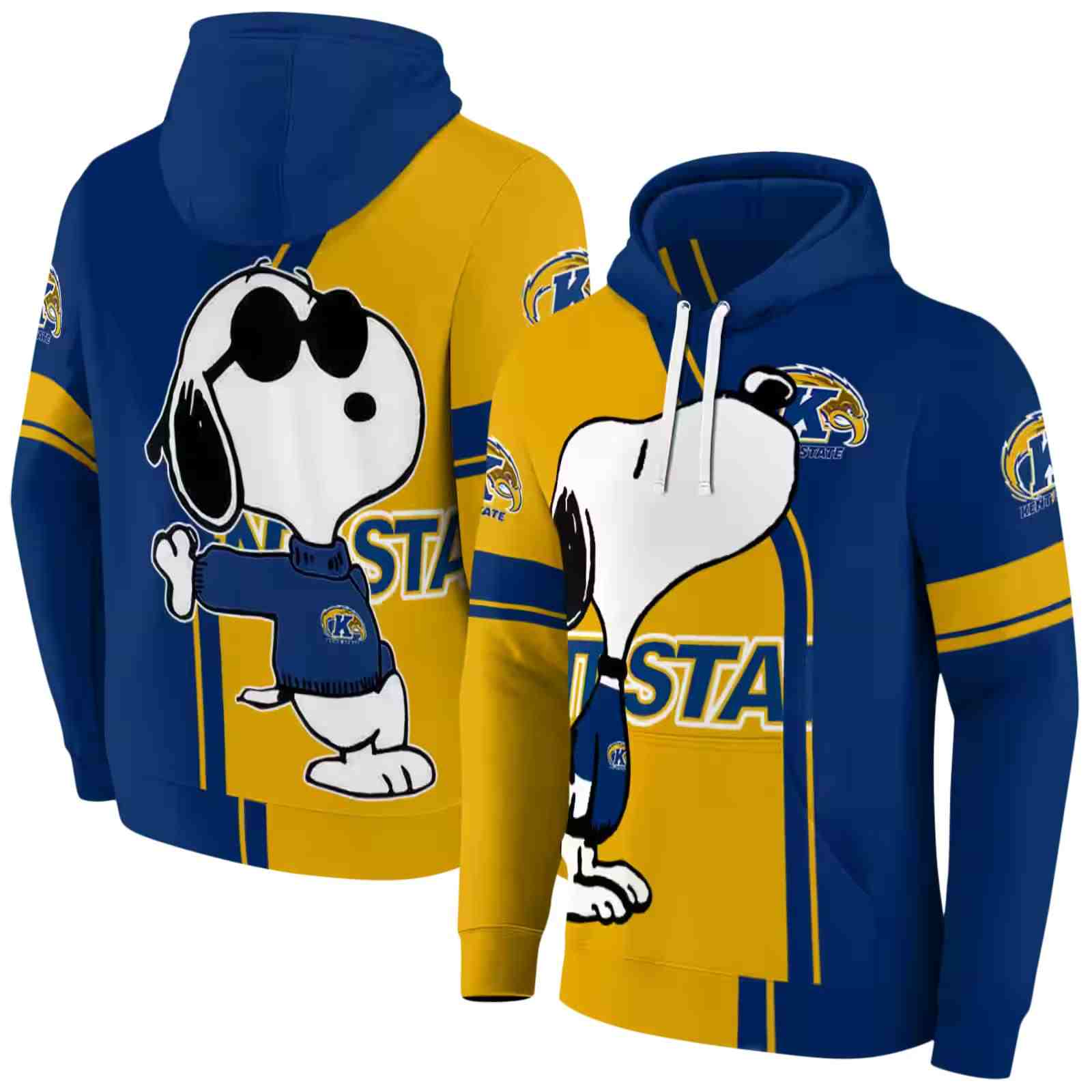 kent state golden flashes playful snoopy navy blue hoodie fashion forward