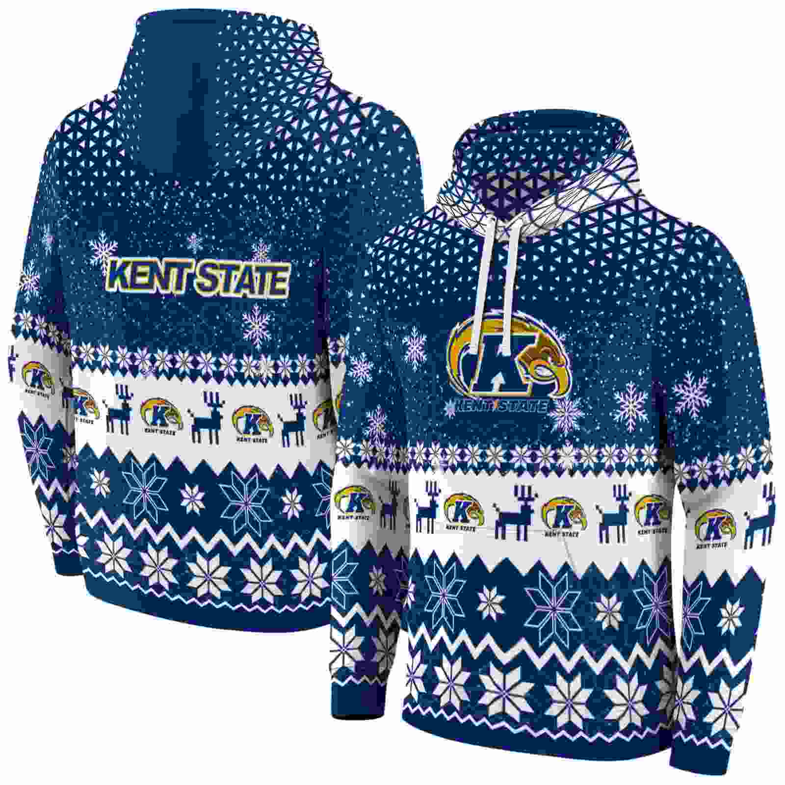 kent state golden flashes reindeer motif navy blue hoodie fashion forward