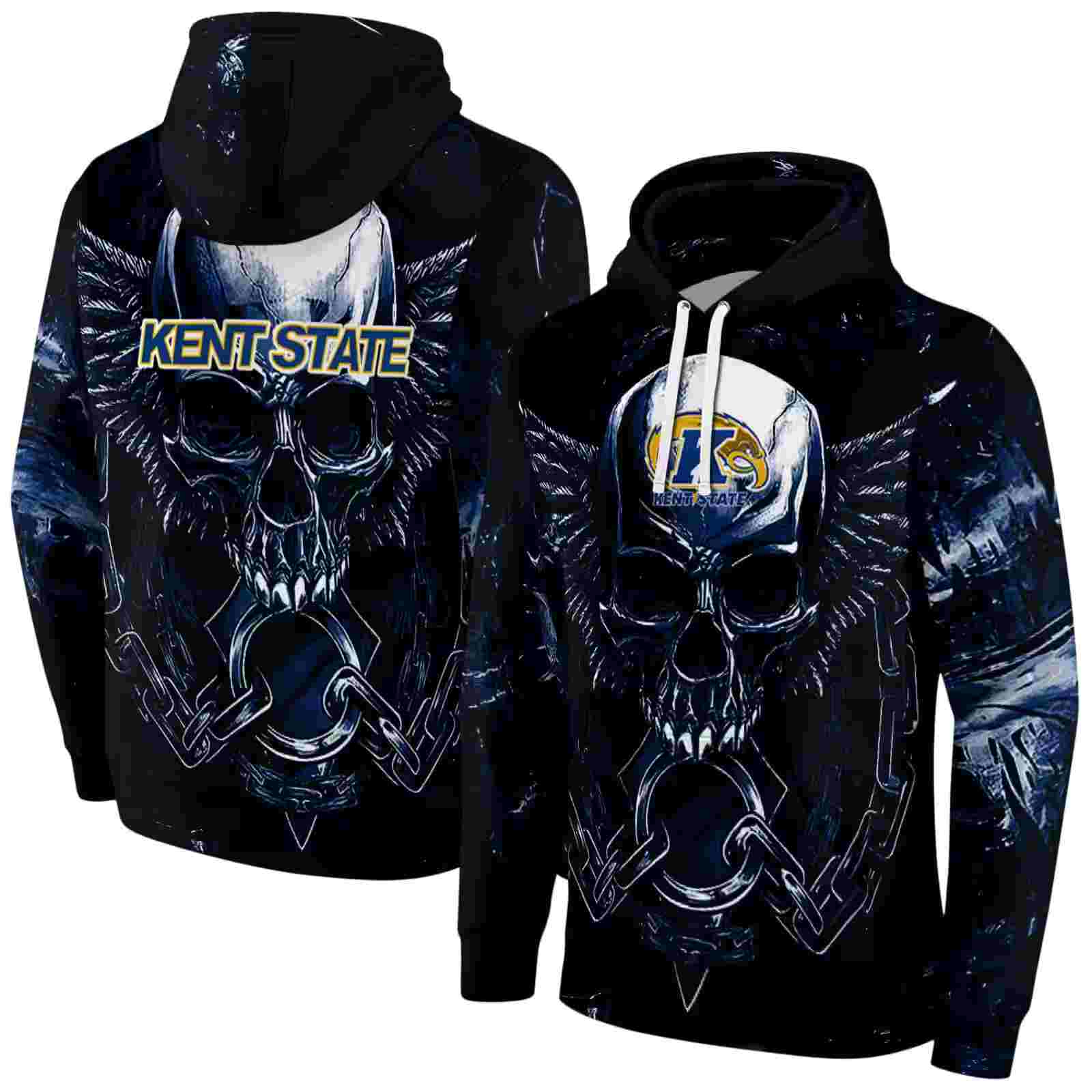 kent state golden flashes skull artwork navy blue black hoodie fashion forward