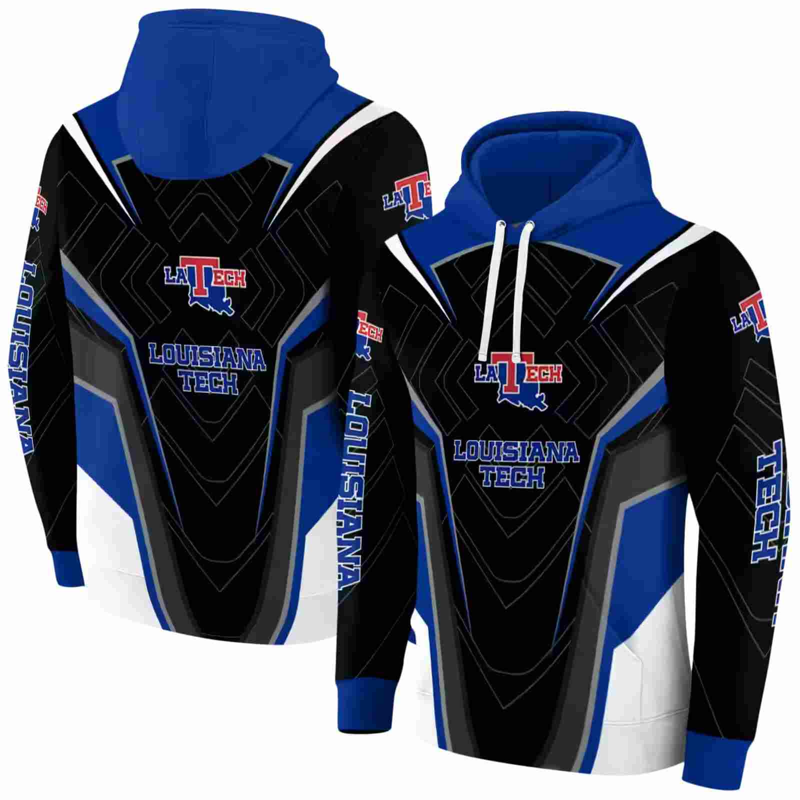 la tech futuristic pattern blue black hoodie fashion forward