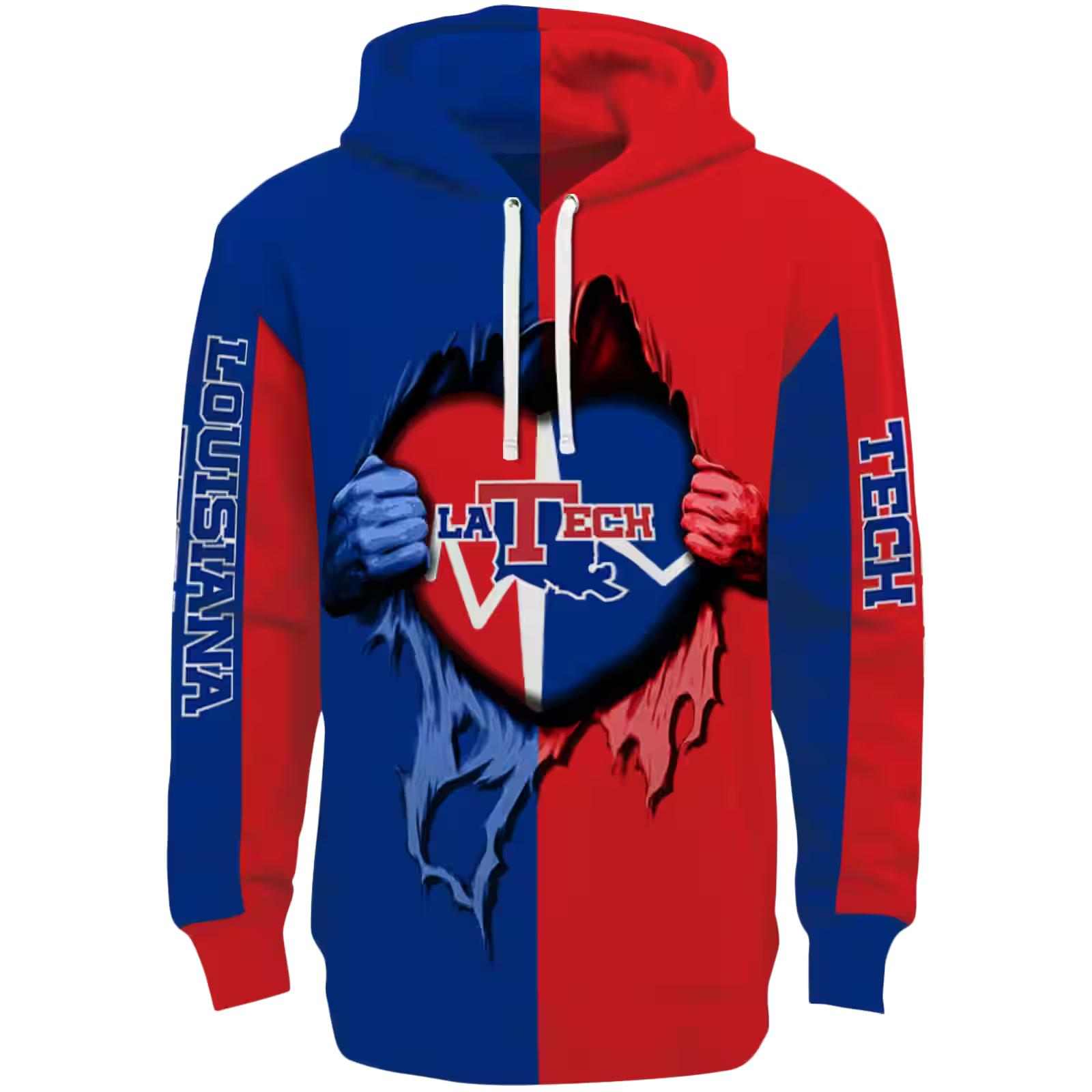 LA Tech Heartbeat Graphic Blue Hoodie