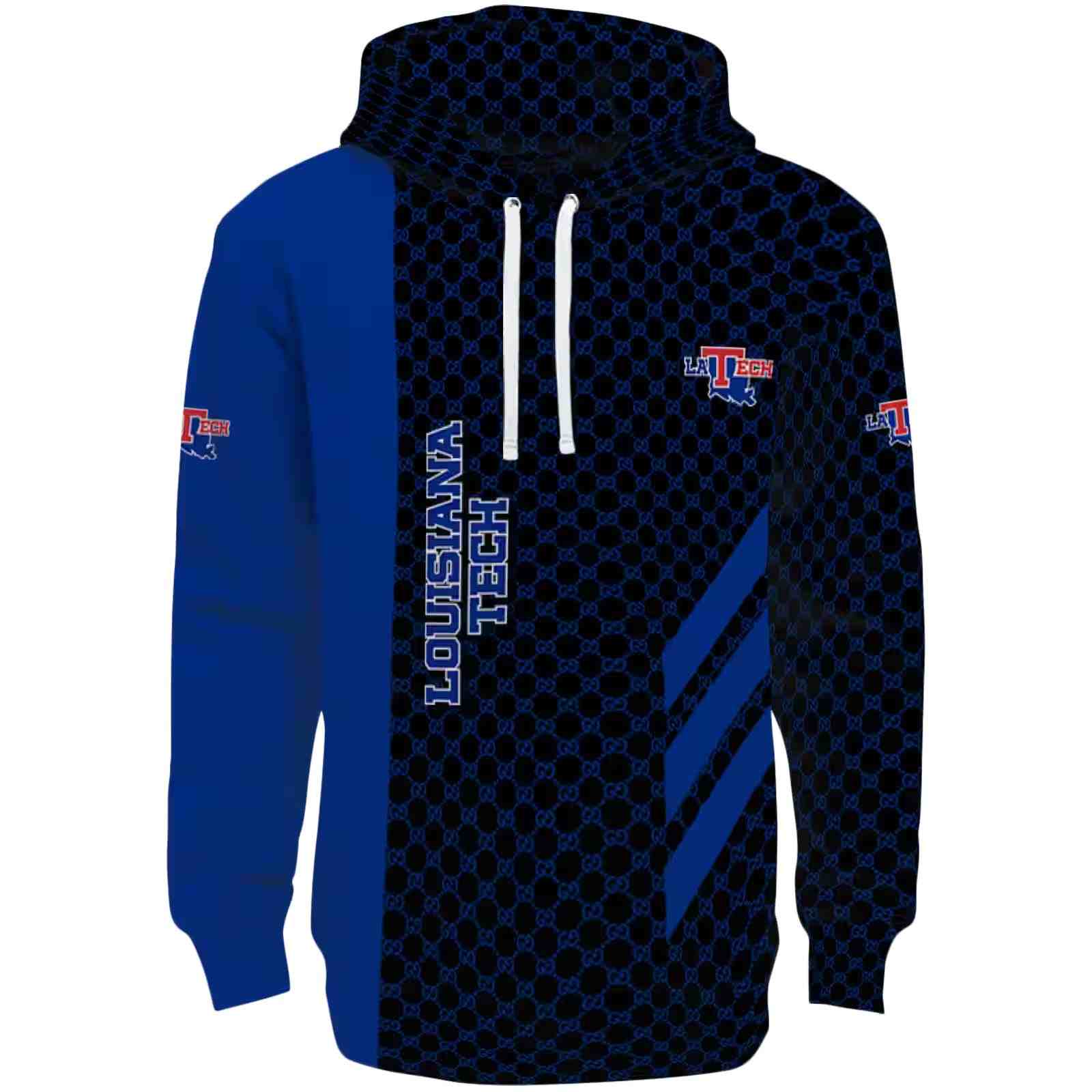 LA Tech Monogram Pattern Blue Hoodie