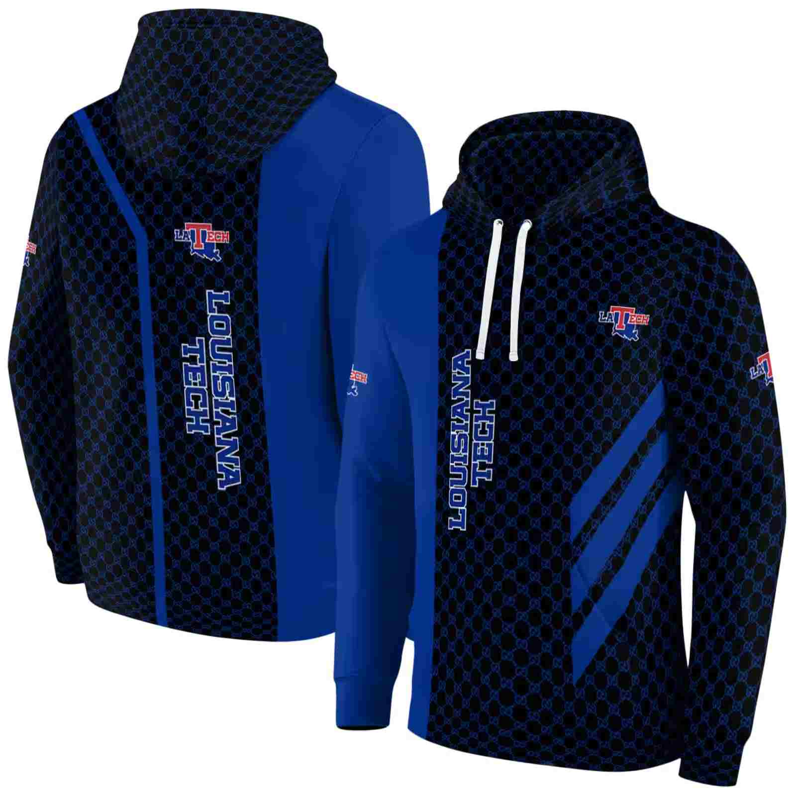 la tech monogram pattern blue hoodie fashion forward
