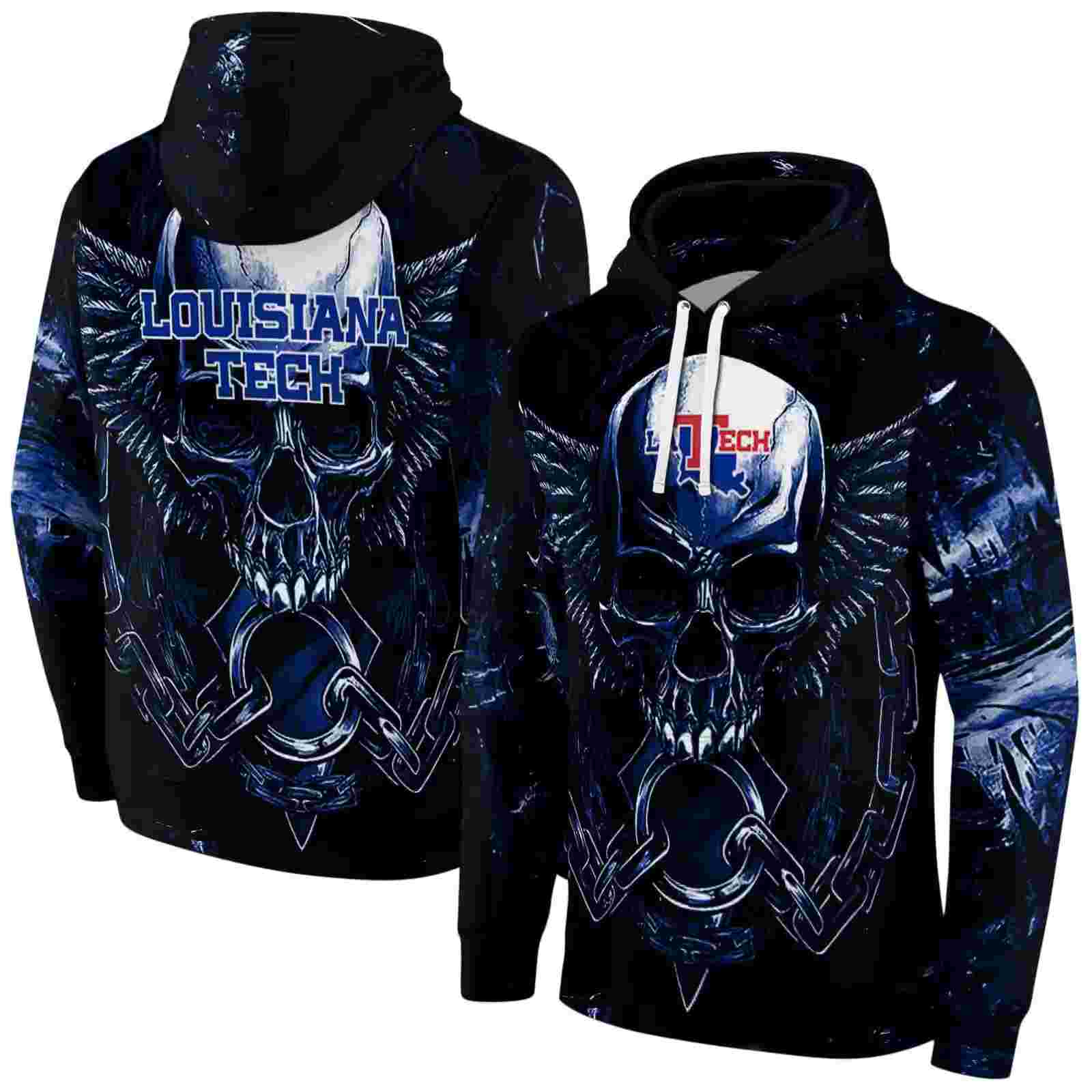 la tech skull artwork blue black hoodie fashion forward