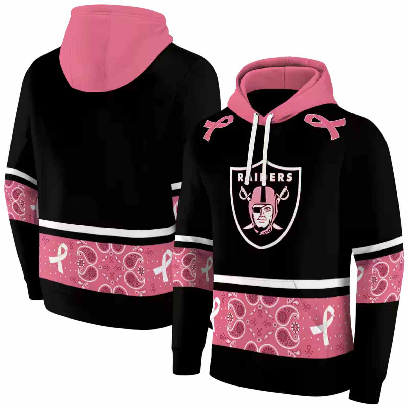 las vegas raiders awareness ribbon black pink hoodie fashion forward