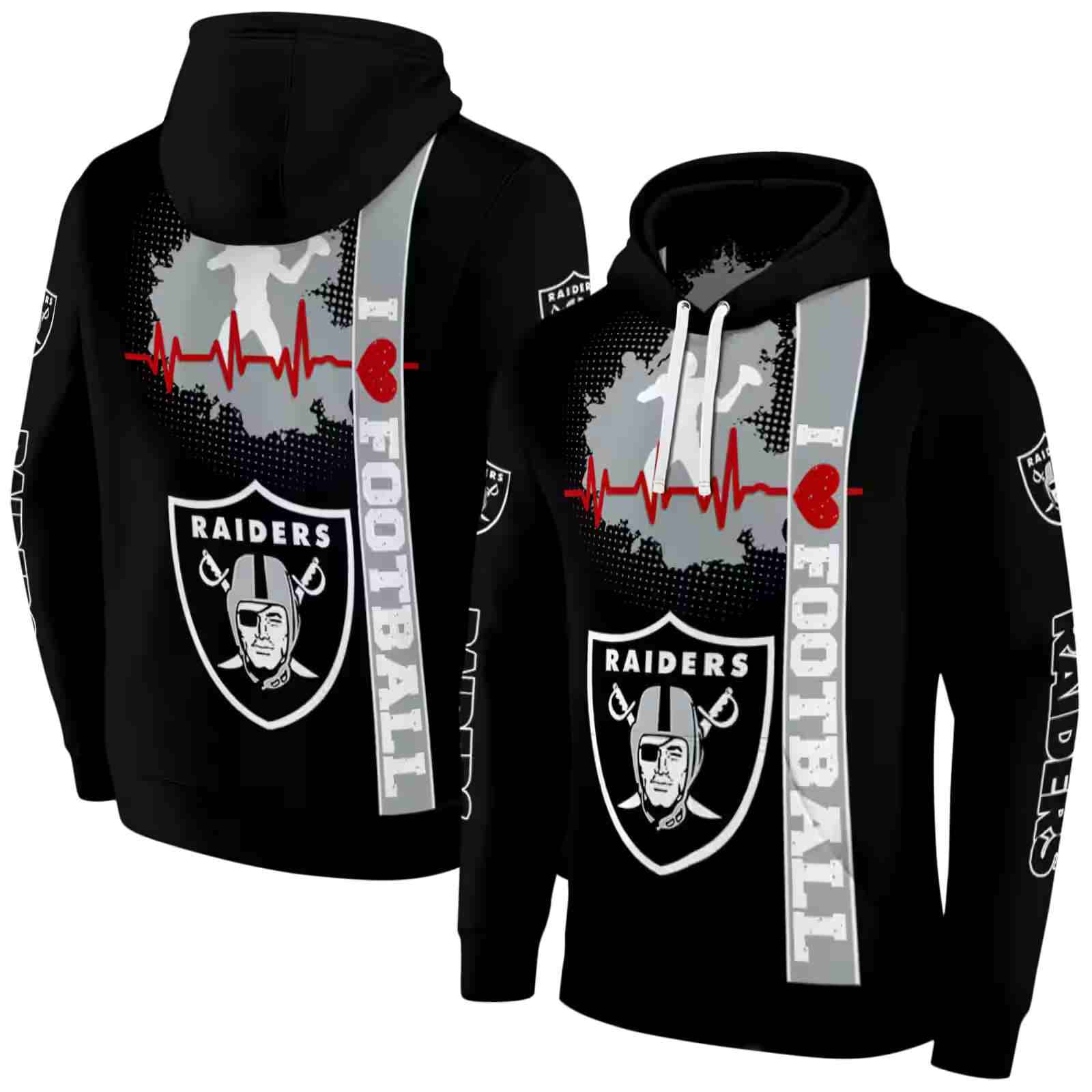 las vegas raiders football heartbeat black hoodie fashion forward