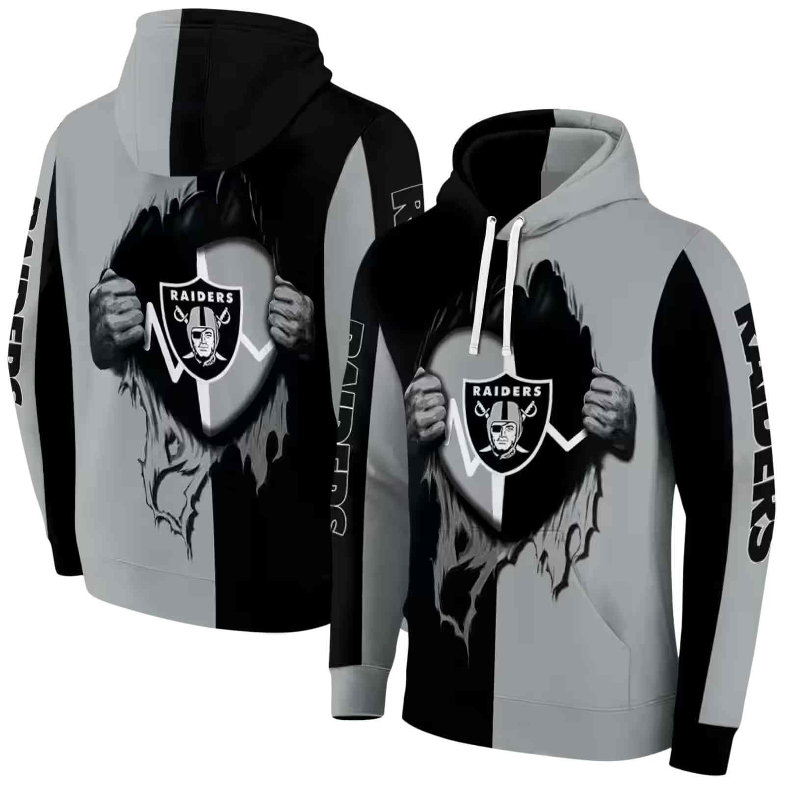 las vegas raiders heartbeat graphic black hoodie fashion forward