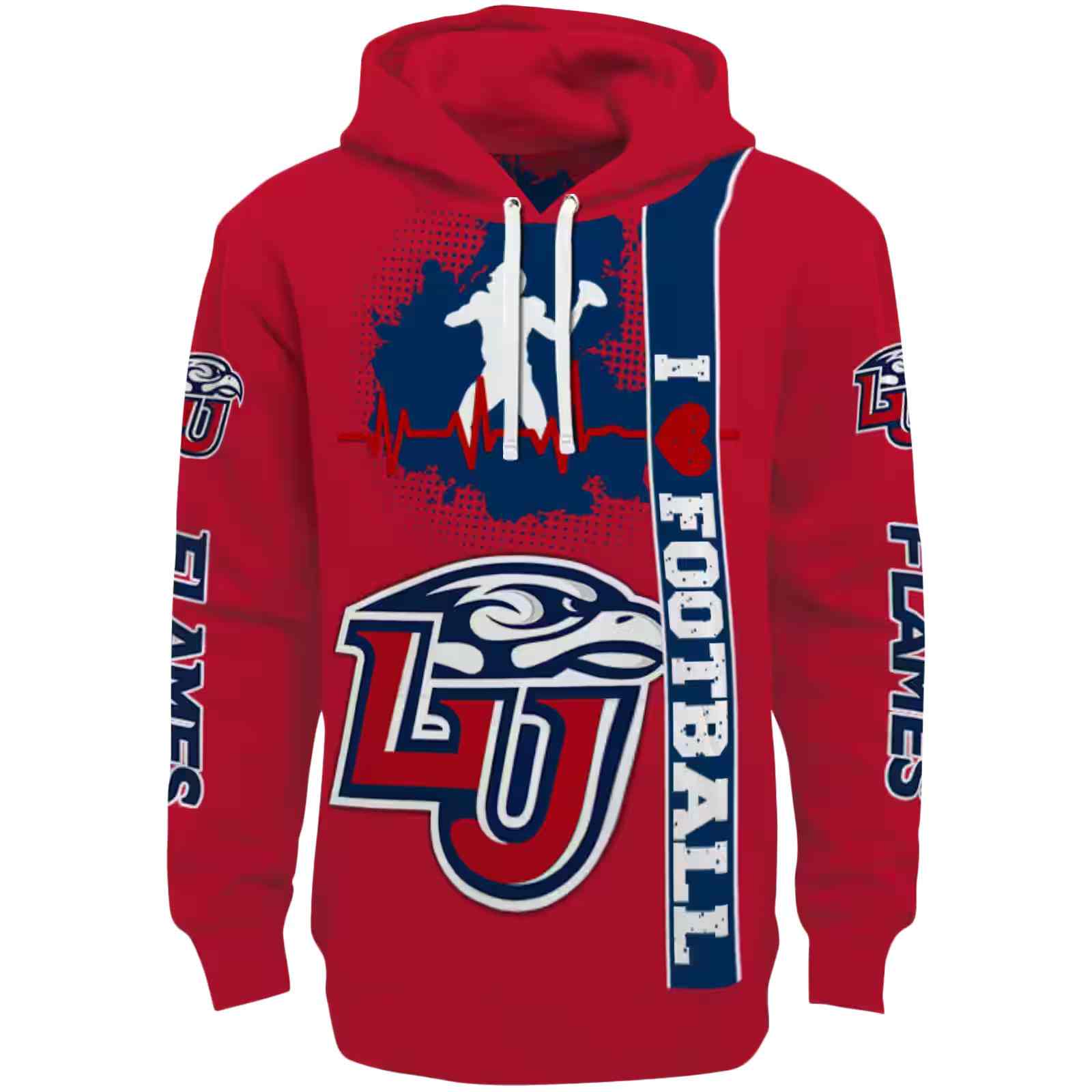 Liberty Flames Football Heartbeat Red Hoodie