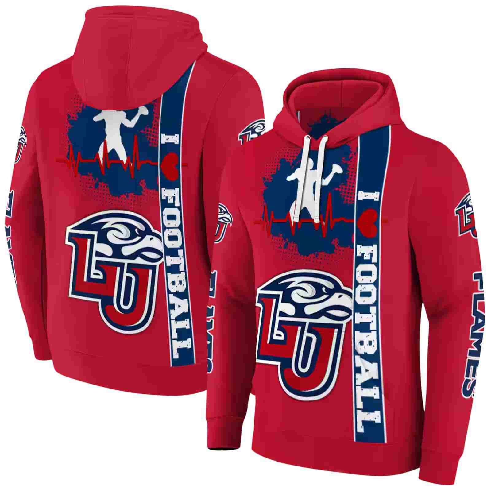 liberty flames football heartbeat red hoodie fashion forward