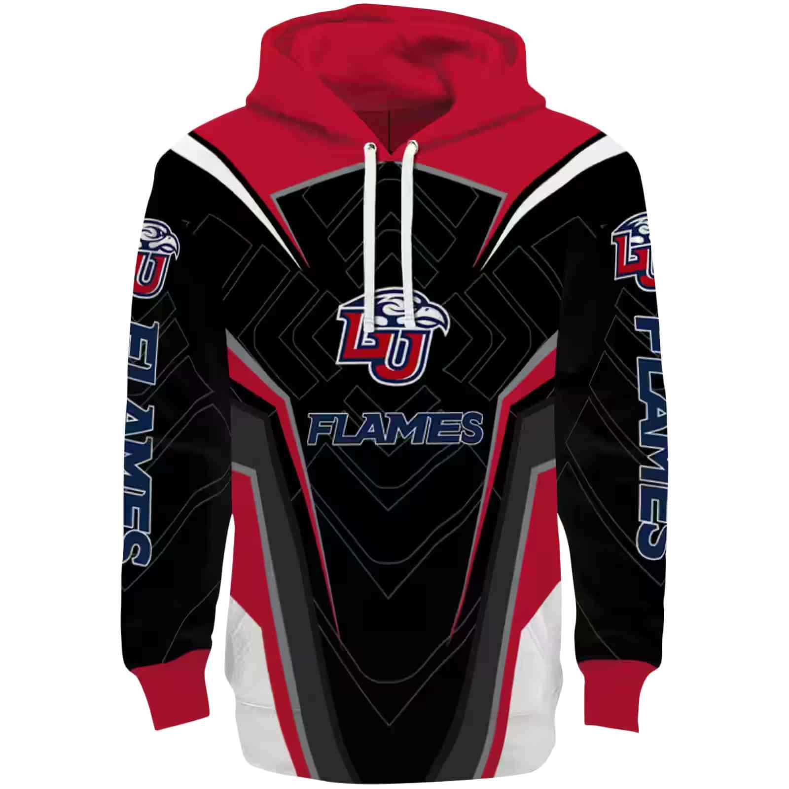 Liberty Flames Futuristic Pattern Red Black Hoodie