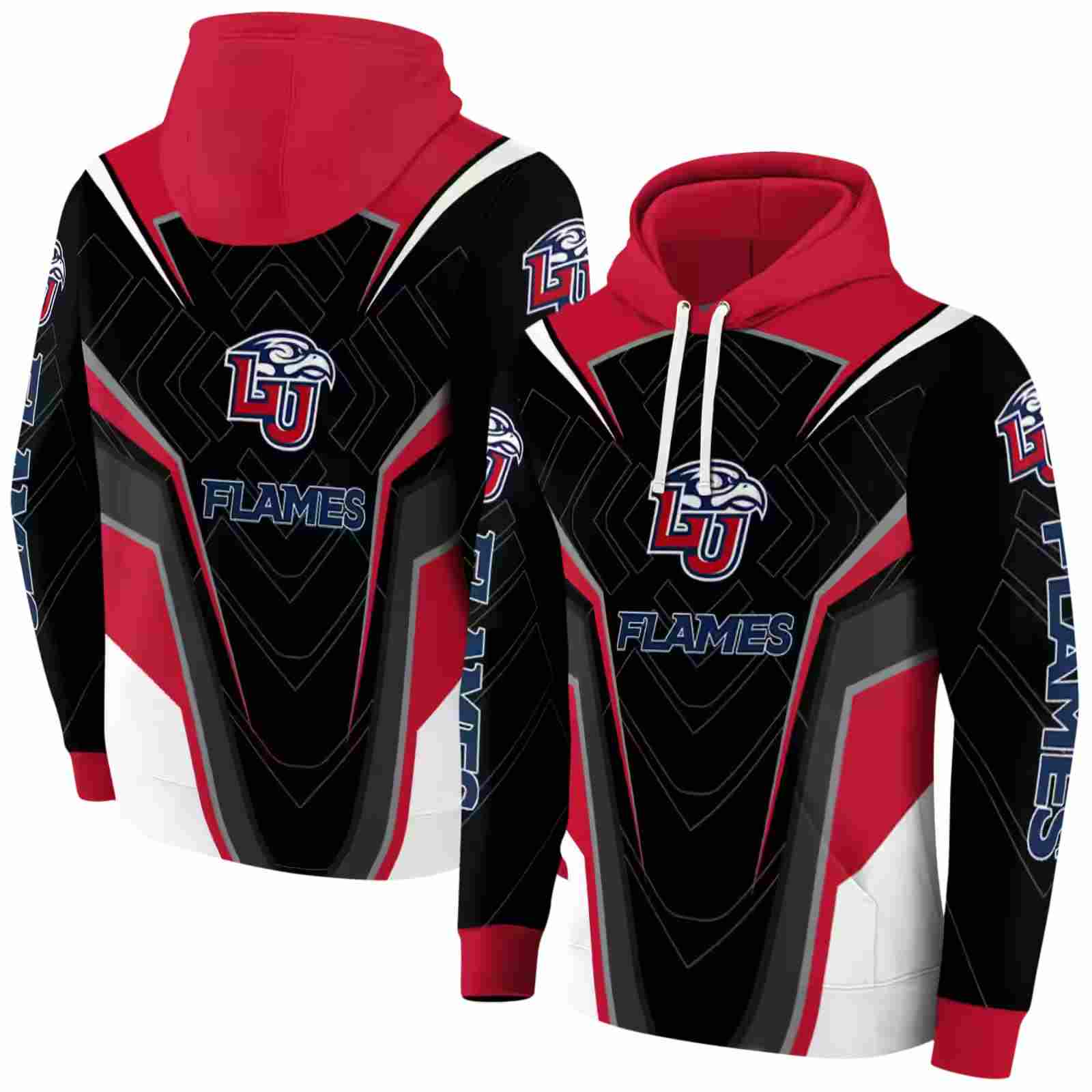 liberty flames futuristic pattern red black hoodie fashion forward