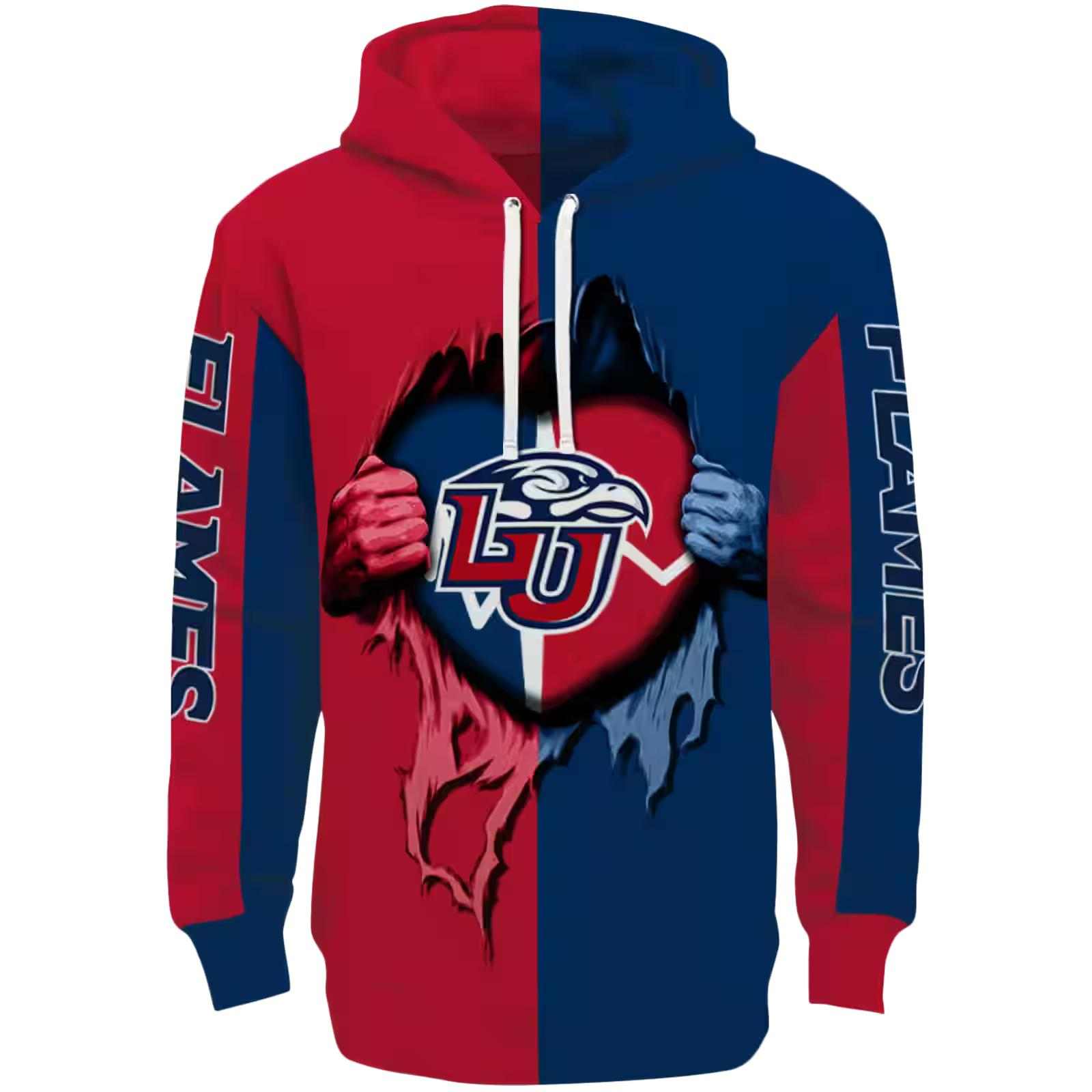 Liberty Flames Heartbeat Graphic Red Hoodie