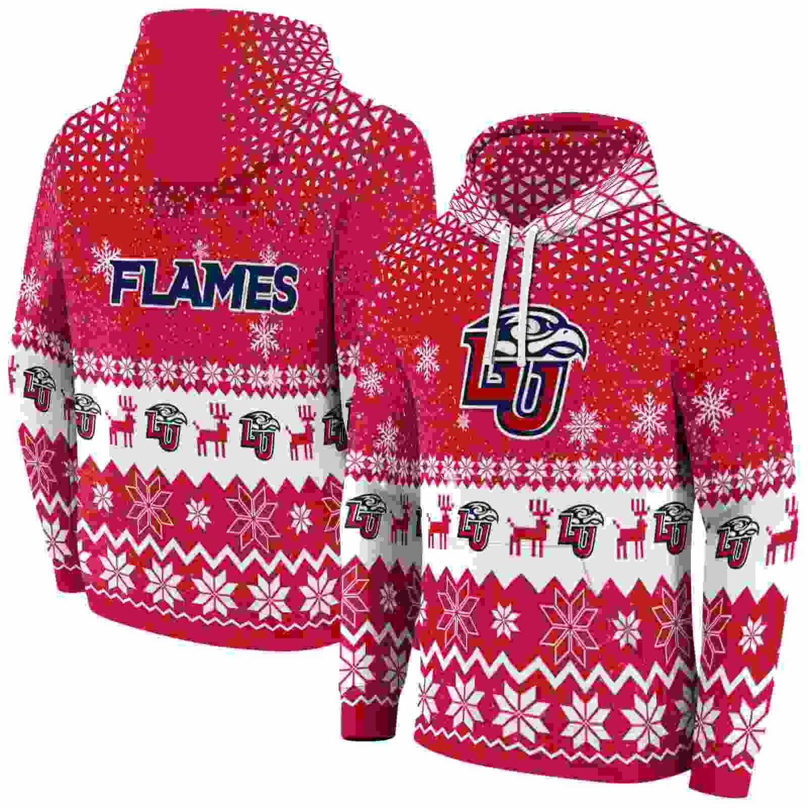 liberty flames reindeer motif red hoodie fashion forward