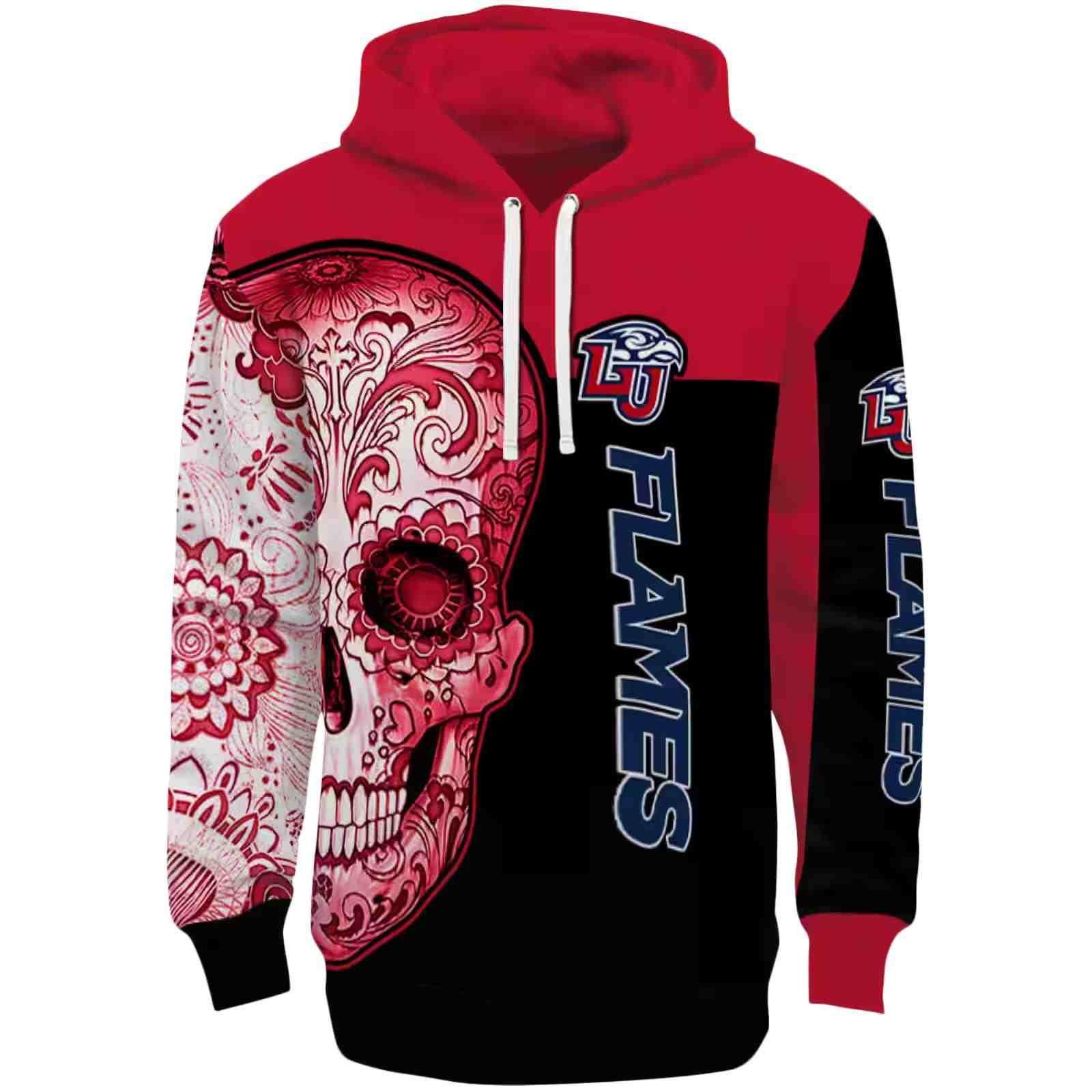 Liberty Flames Sugar Skull Red Black Hoodie