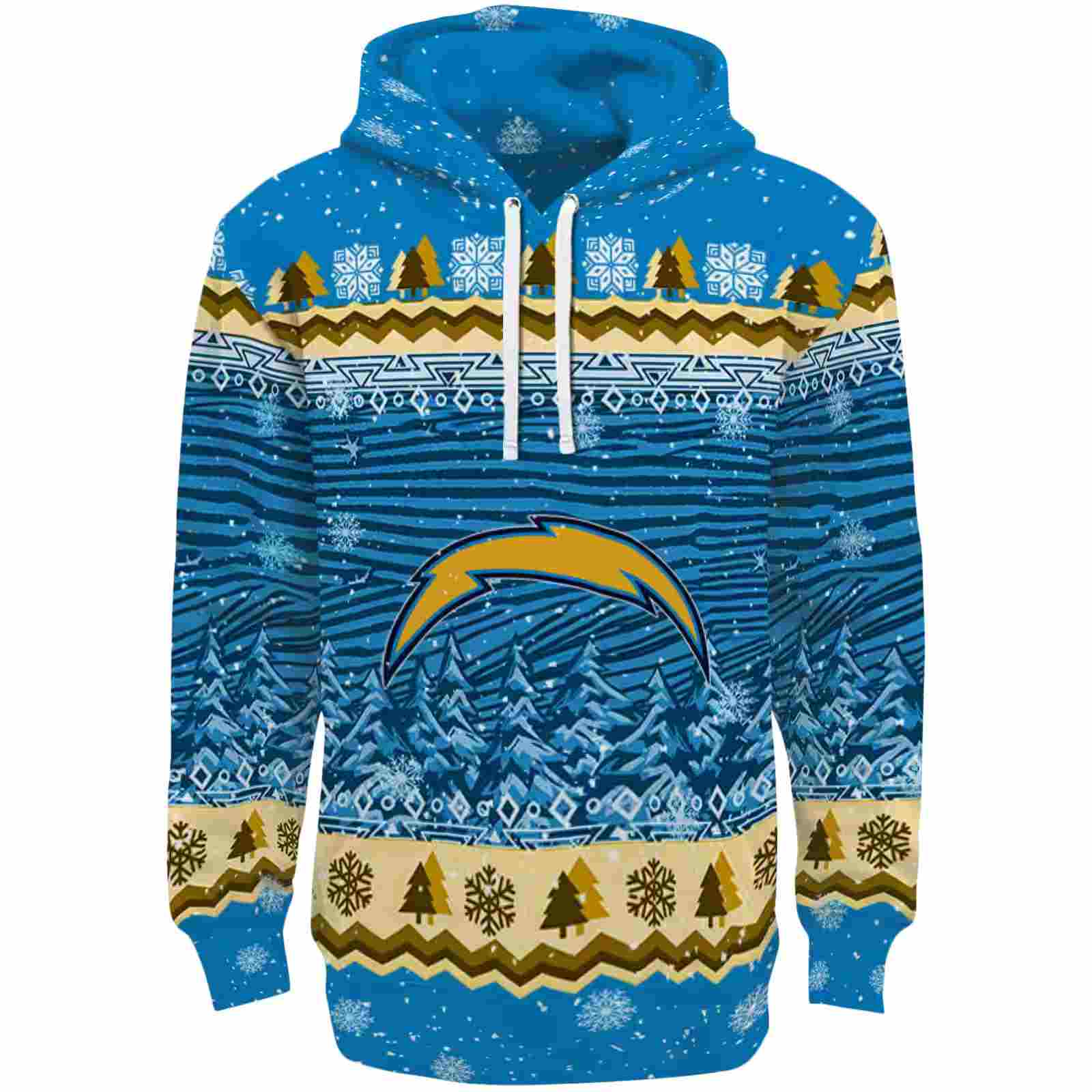 Los Angeles Chargers Christmas Trees Blue Hoodie